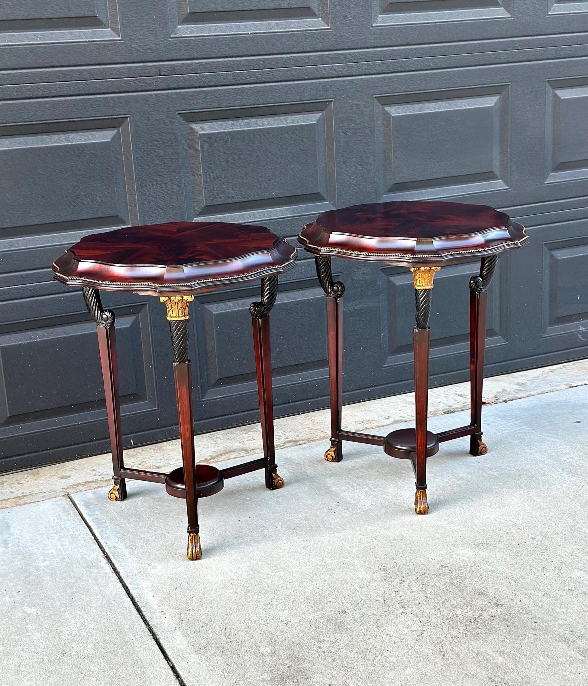Vintage Mid 1900's Mahogany Wood Round End Tables - a Pair
