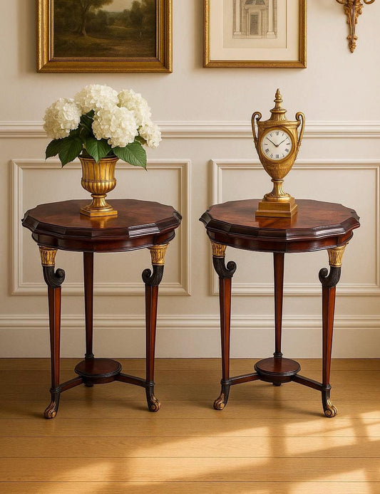 Vintage Mid 1900's Mahogany Wood Round End Tables - a Pair