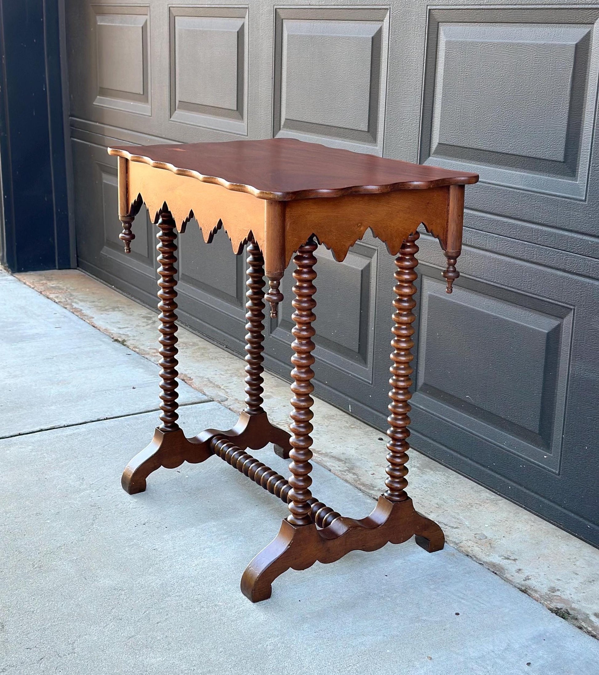 Antique 1880's Victorian Eastlake Solid Maple Wood Single Drawer Spindle Leg Accent Table