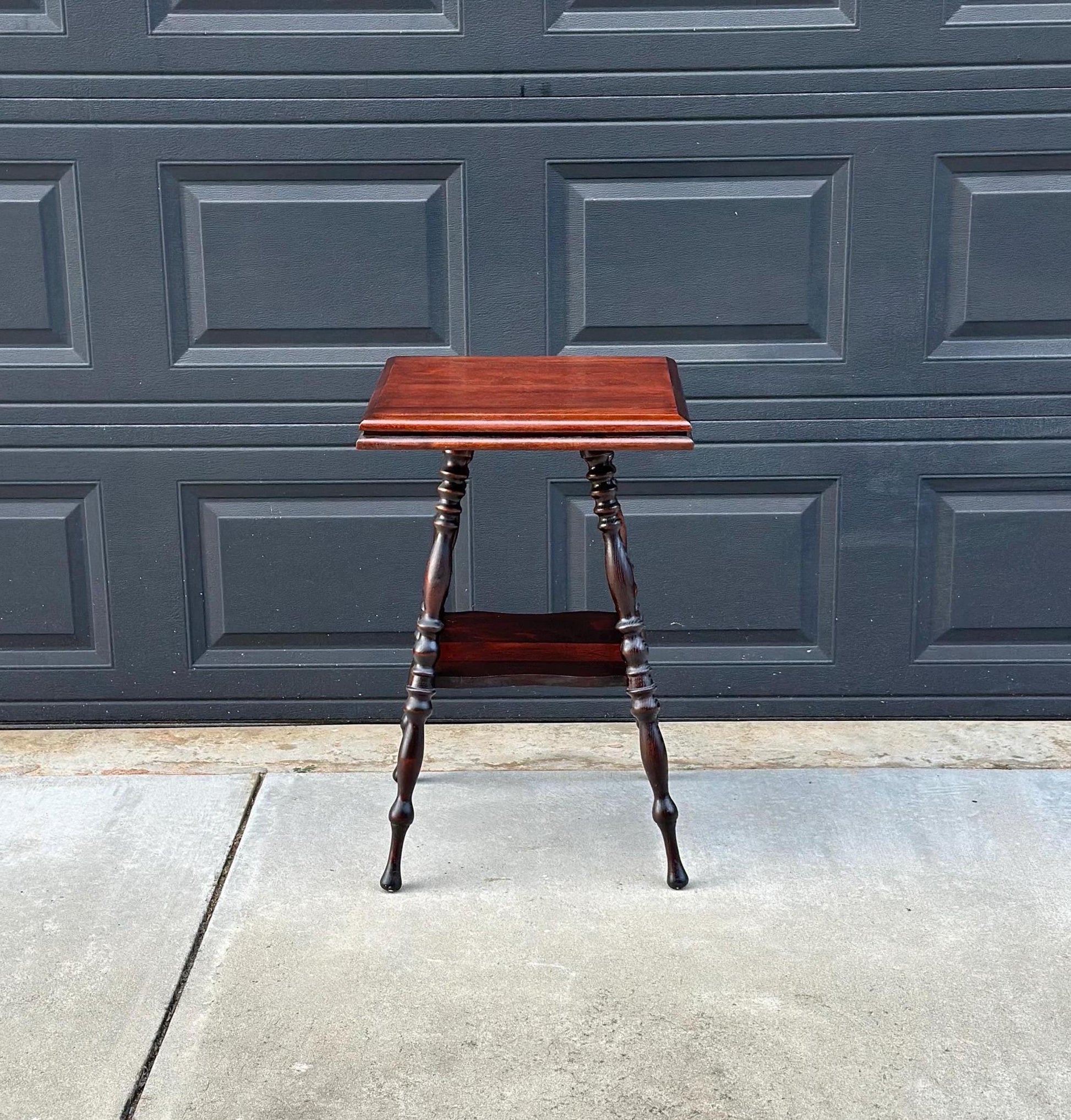Antique Early 1900's Solid Wood Spindle Leg Mahogany Accent Table