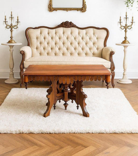 Antique Late 1800's Victorian Maple & Oak Wood Coffee Table