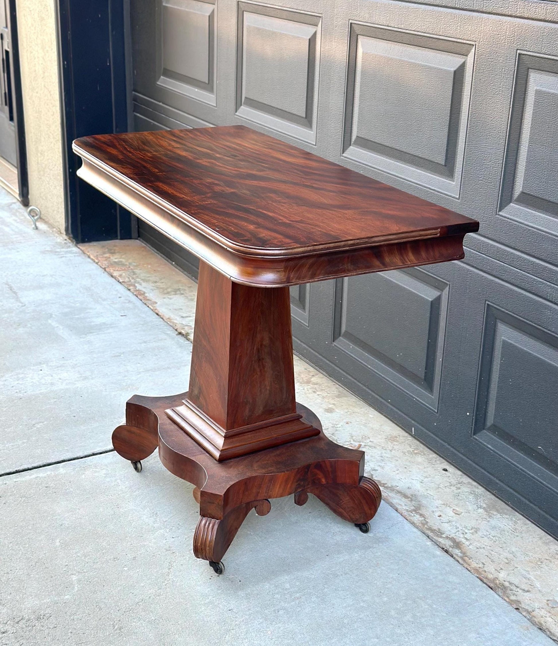 Antique Mid 1800's Mahogany Wood Accent Table on Casters