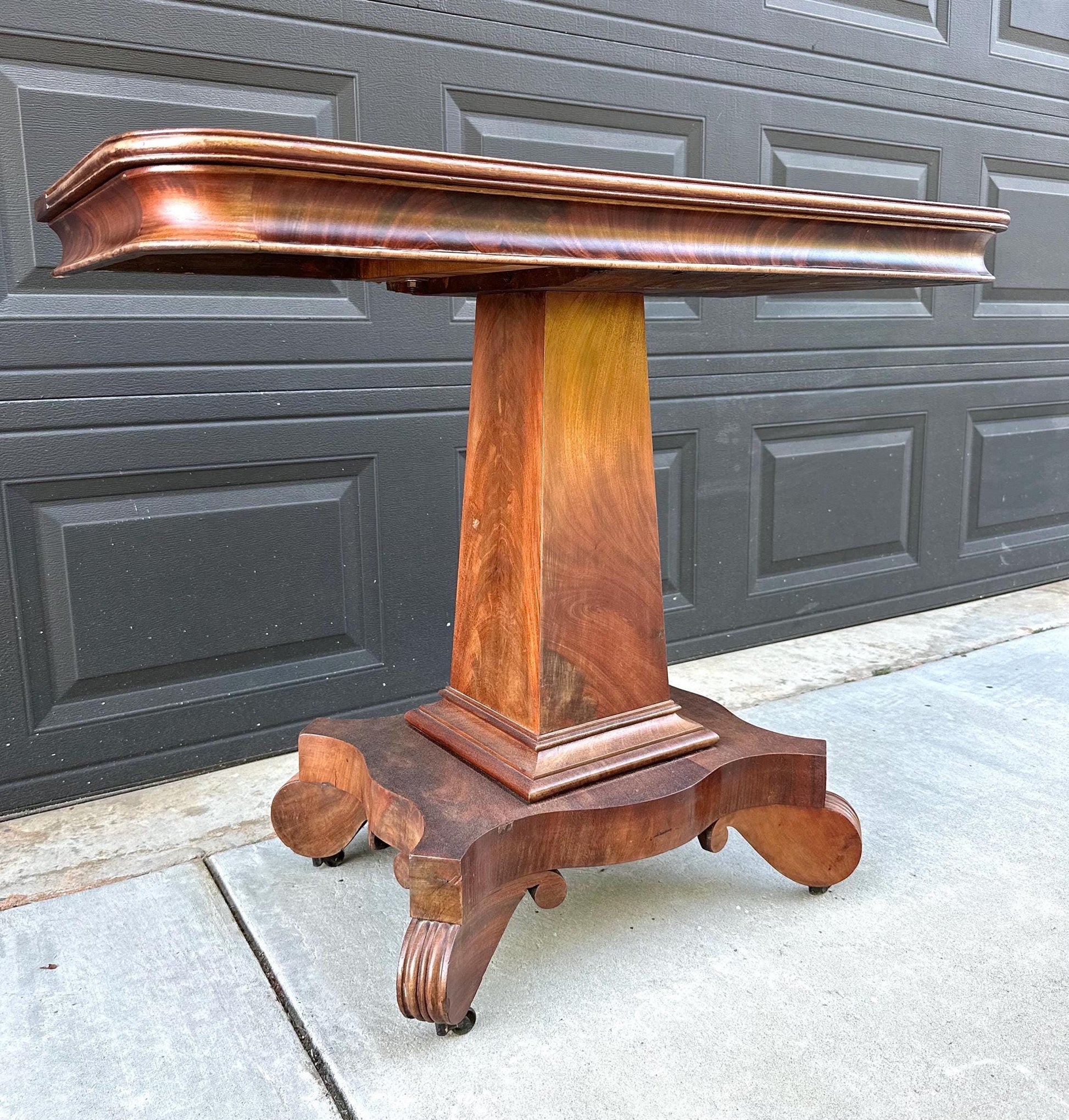 Antique Mid 1800's Mahogany Wood Accent Table on Casters
