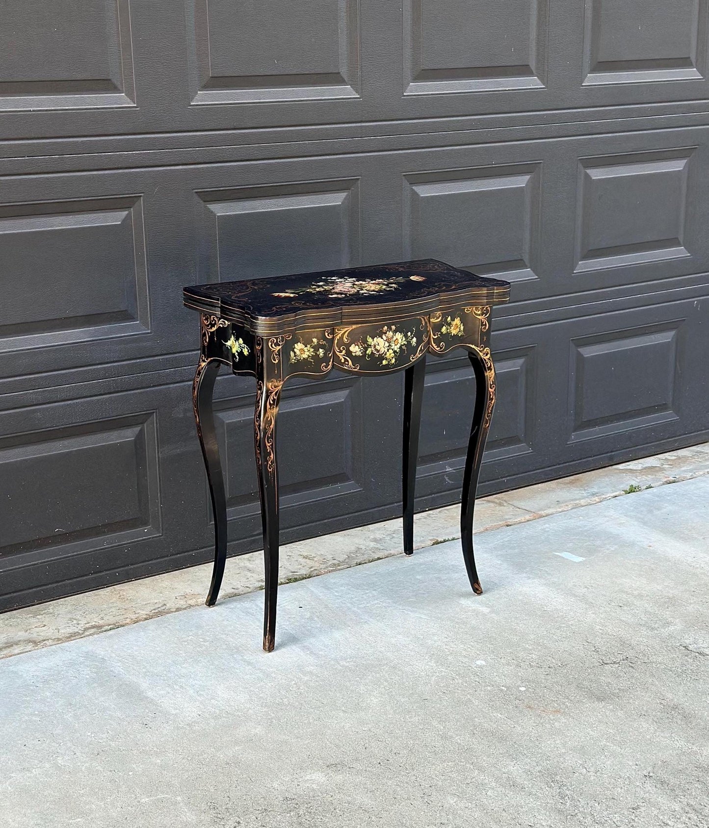 Antique Early 1900's Hand Painted Florentine Console & Flip Top Game Table