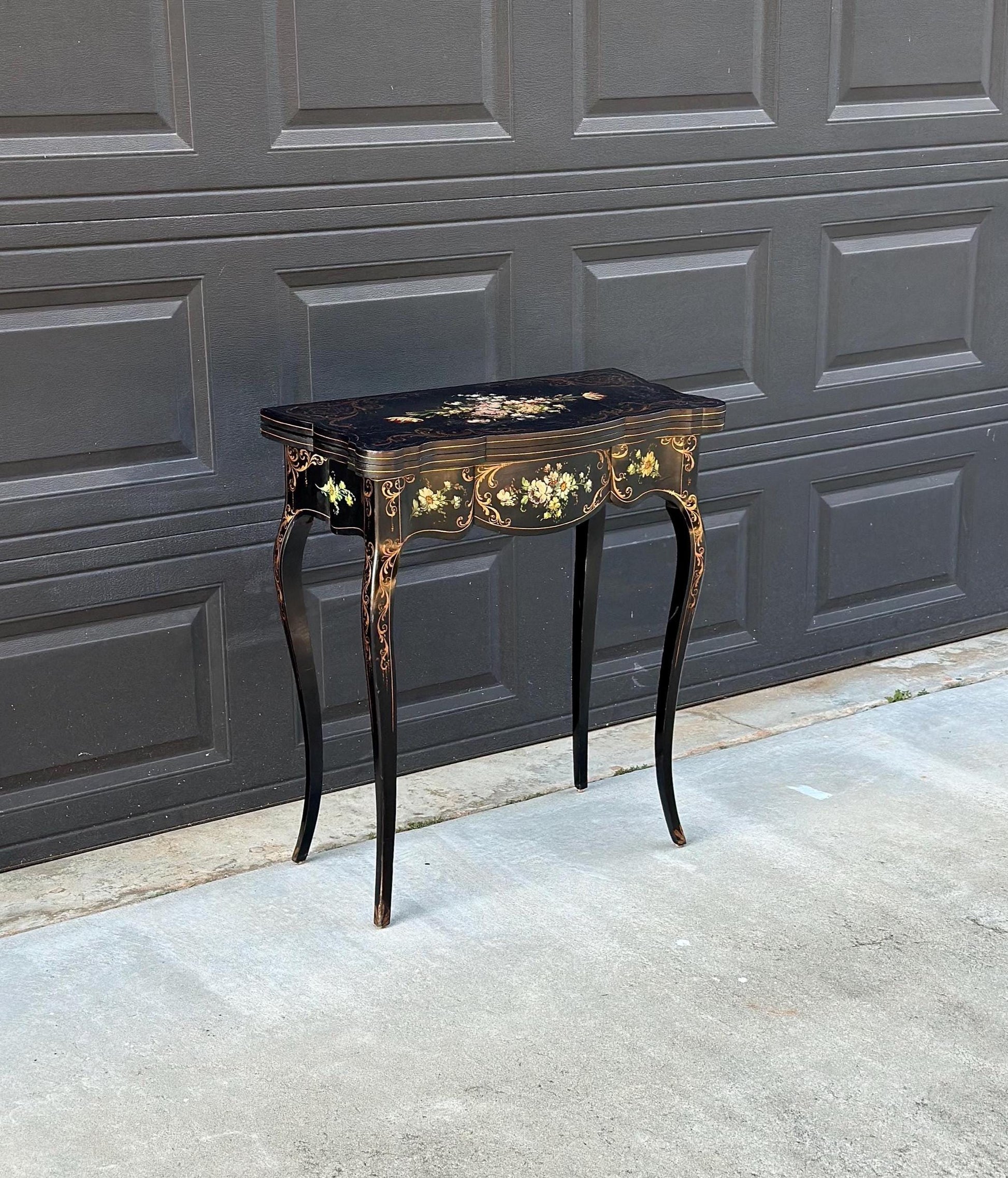 Antique Early 1900's Hand Painted Florentine Console & Flip Top Game Table