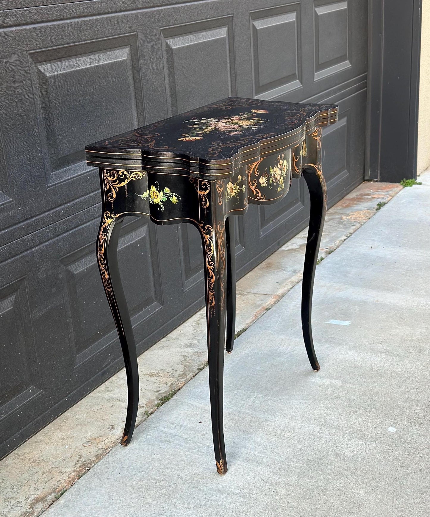 Antique Early 1900's Hand Painted Florentine Console & Flip Top Game Table