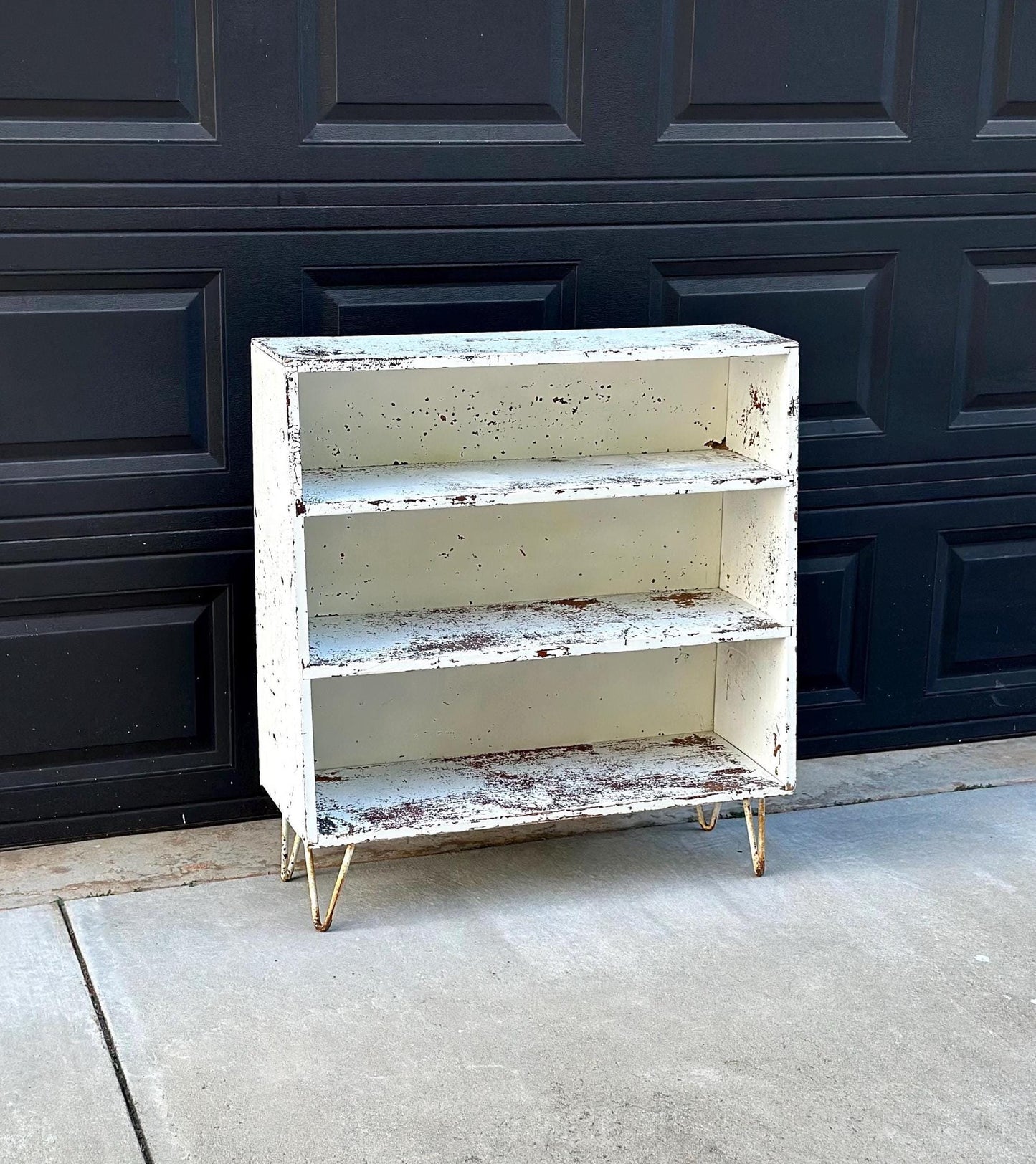 Vintage 1960's Solid Wood Rustic Hairpin Leg Bookshelf