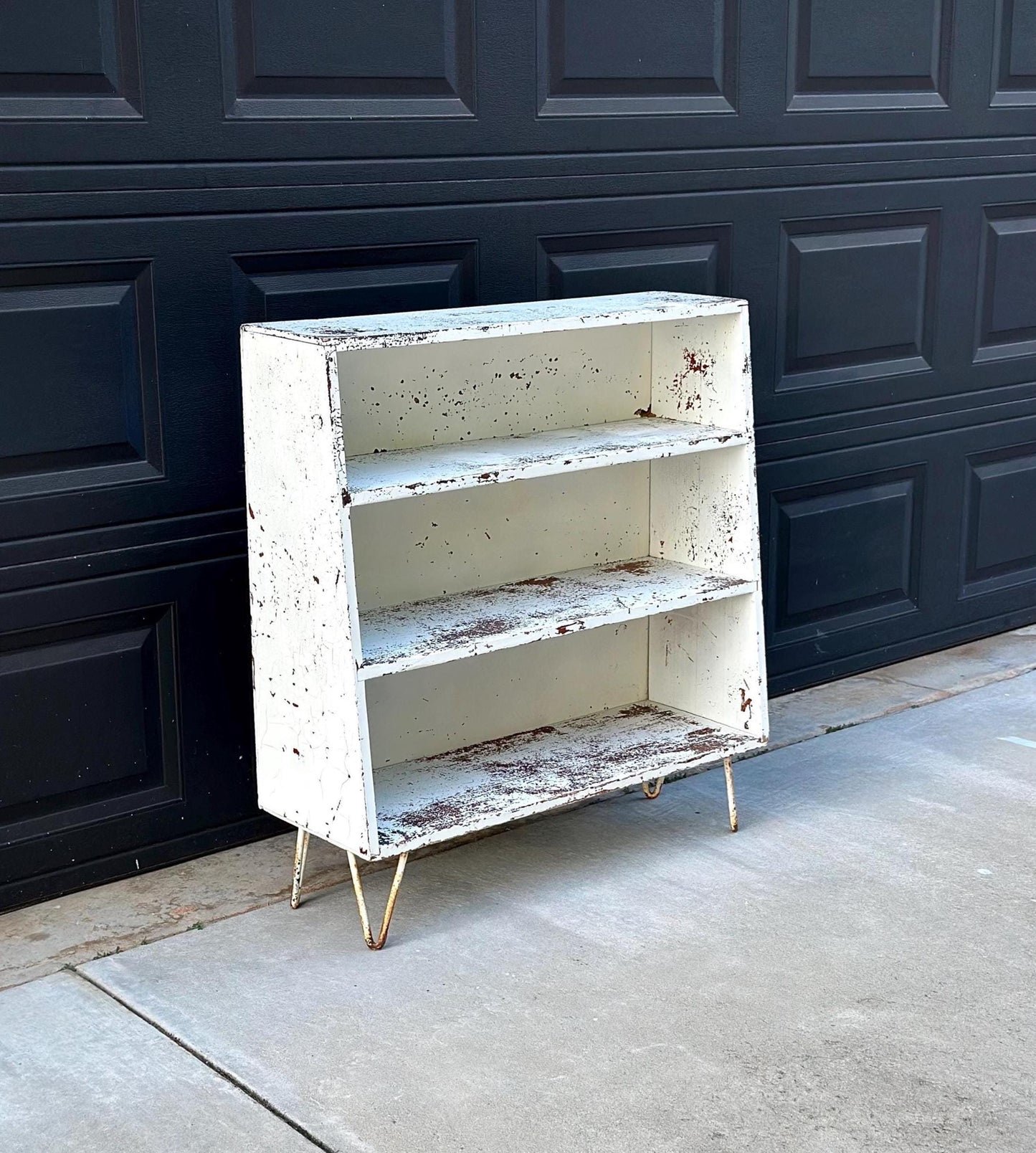 Vintage 1960's Solid Wood Rustic Hairpin Leg Bookshelf