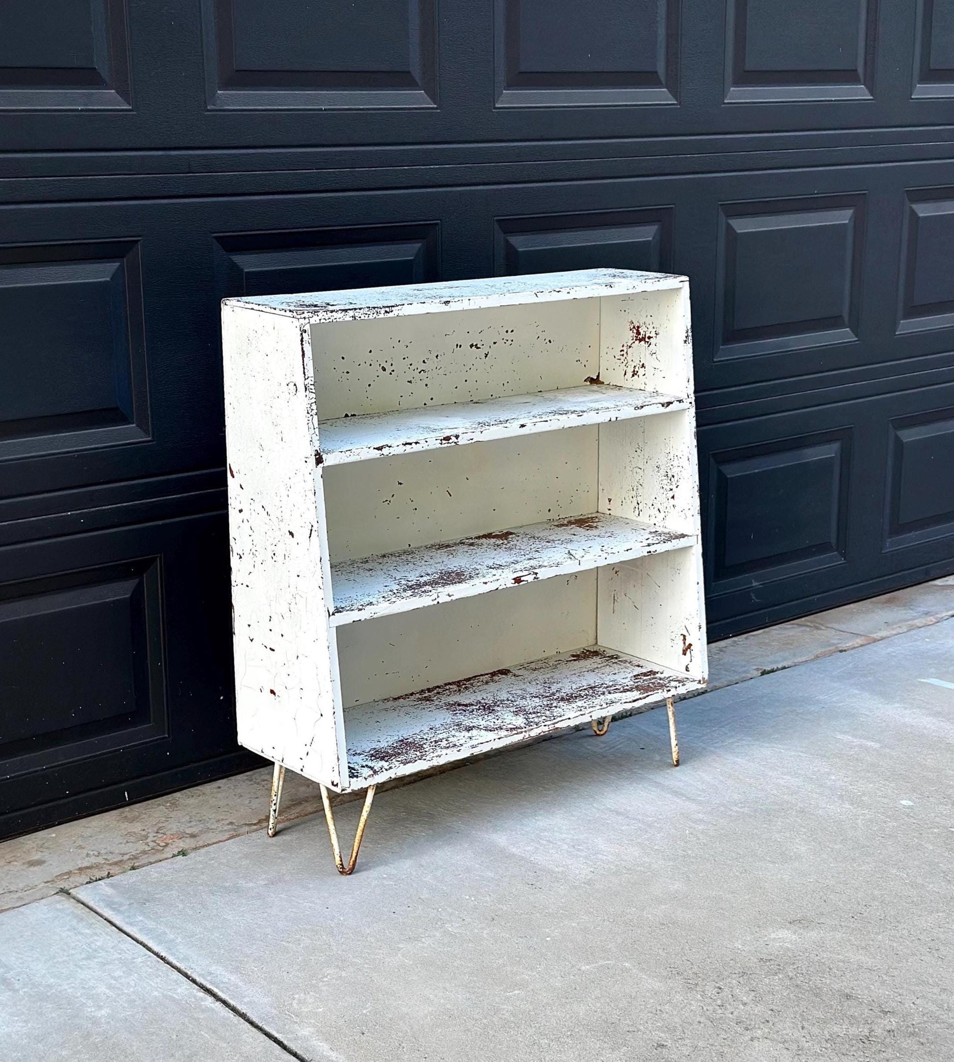 Vintage 1960's Solid Wood Rustic Hairpin Leg Bookshelf