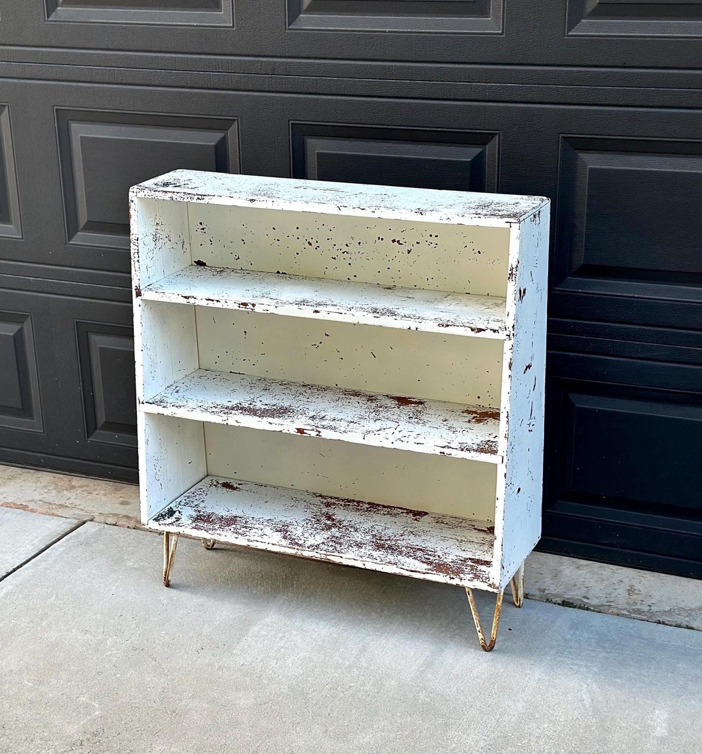 Vintage 1960's Solid Wood Rustic Hairpin Leg Bookshelf