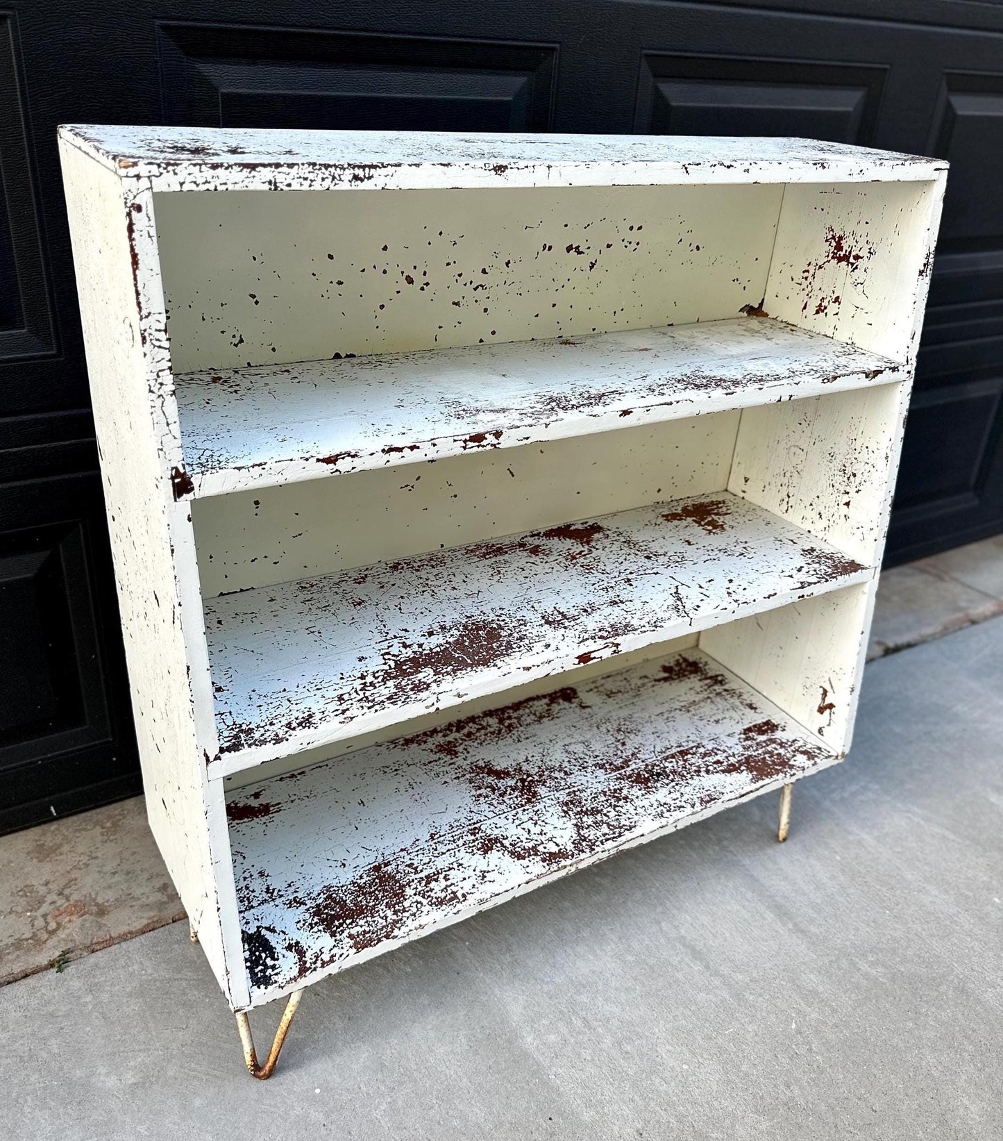 Vintage 1960's Solid Wood Rustic Hairpin Leg Bookshelf