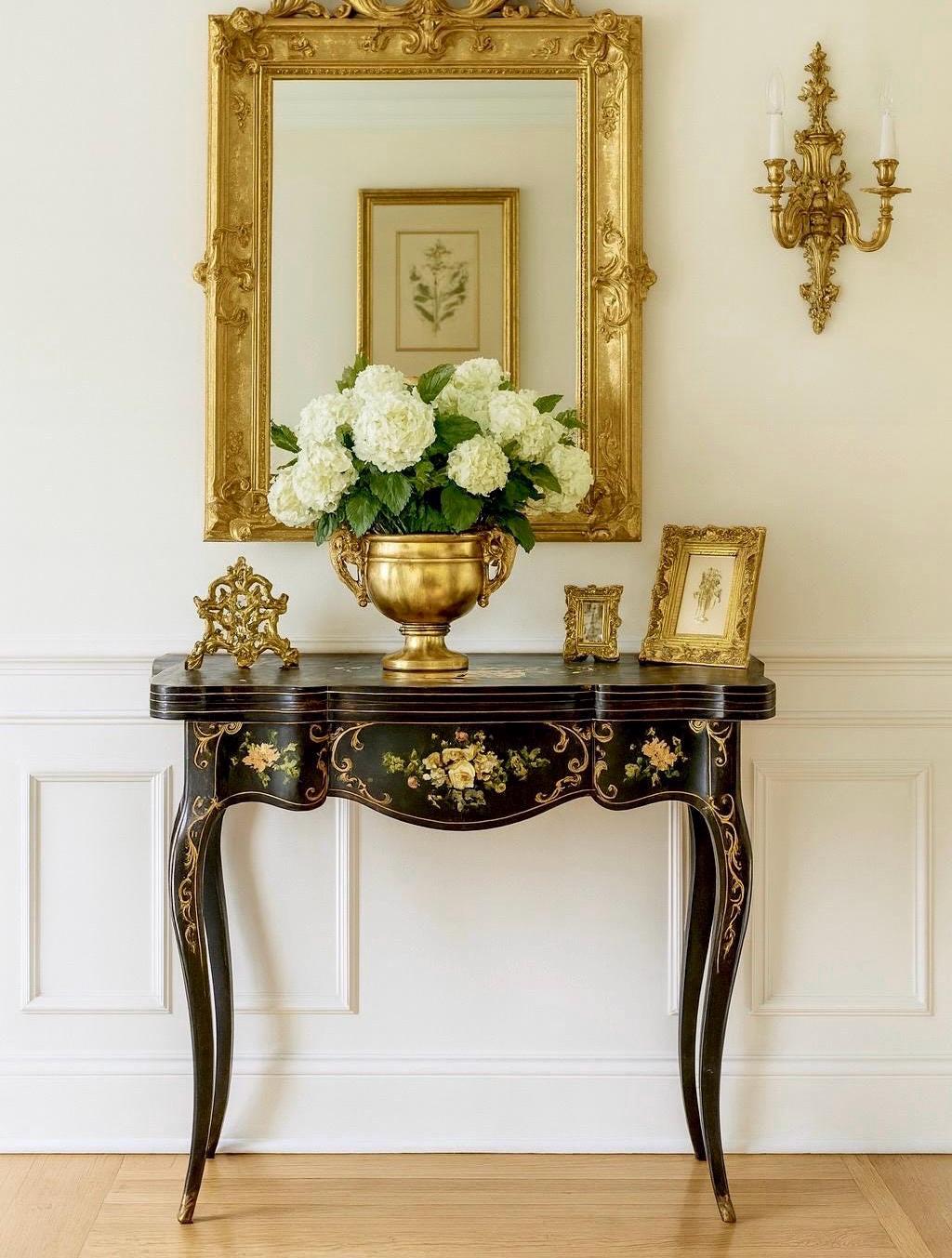 Antique Early 1900's Hand Painted Florentine Console & Flip Top Game Table