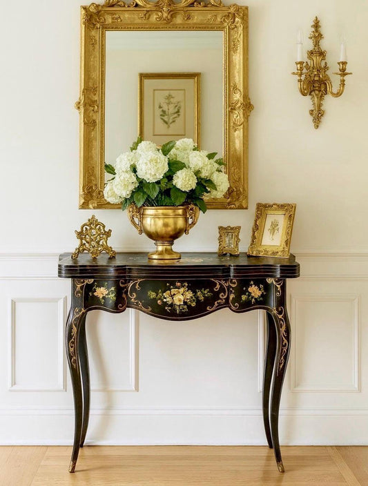 Antique Early 1900's Hand Painted Florentine Console & Flip Top Game Table