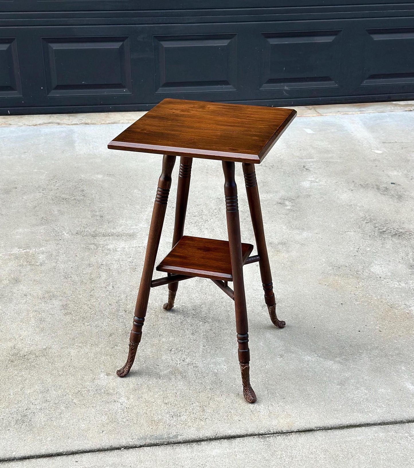 Antique Late 1800's Solid Oak Wood Accent Table with Ornate Iron Feet