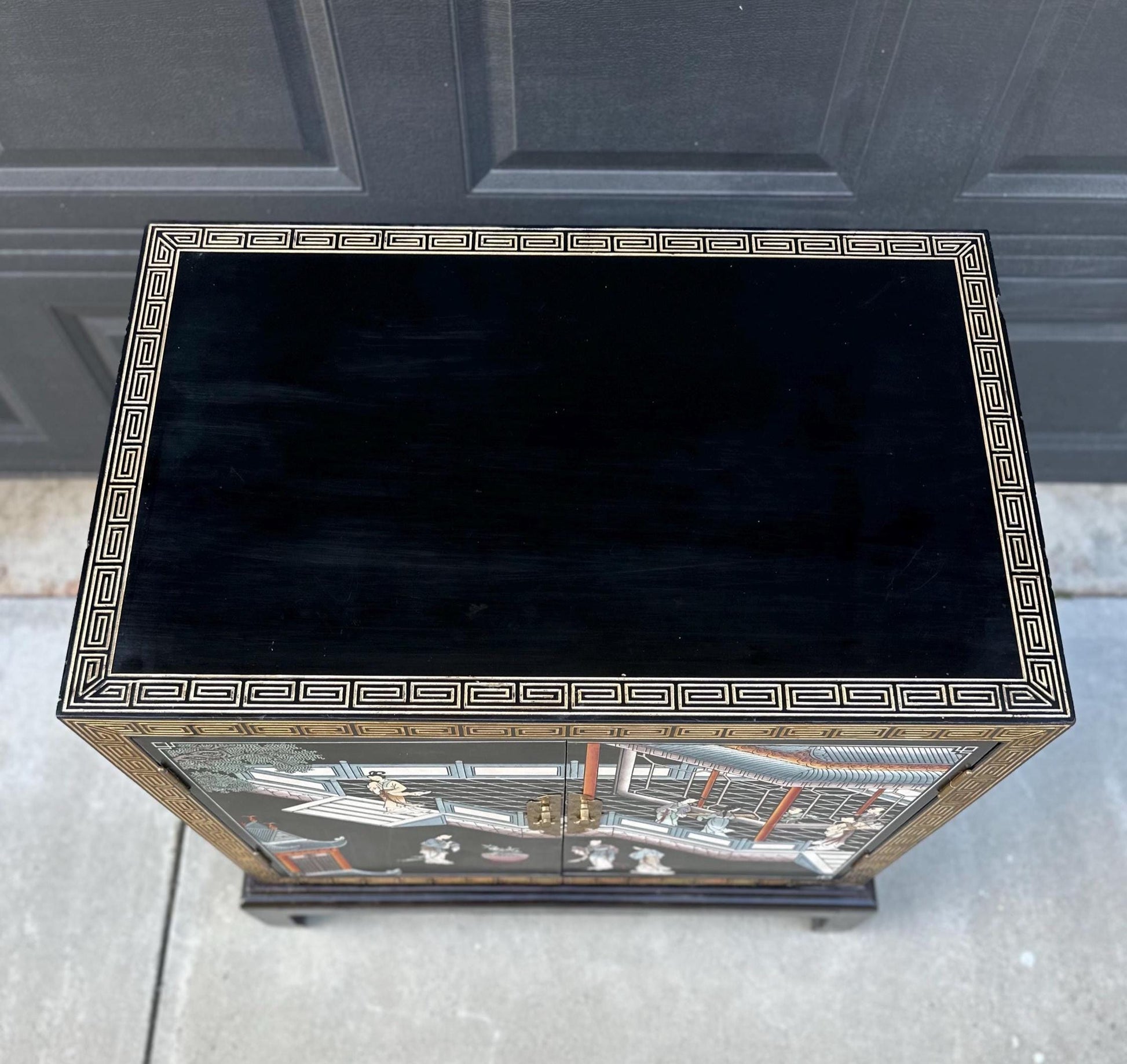 Vintage Mid 1900's Large Hand Painted Oriental Raised Storage Chest