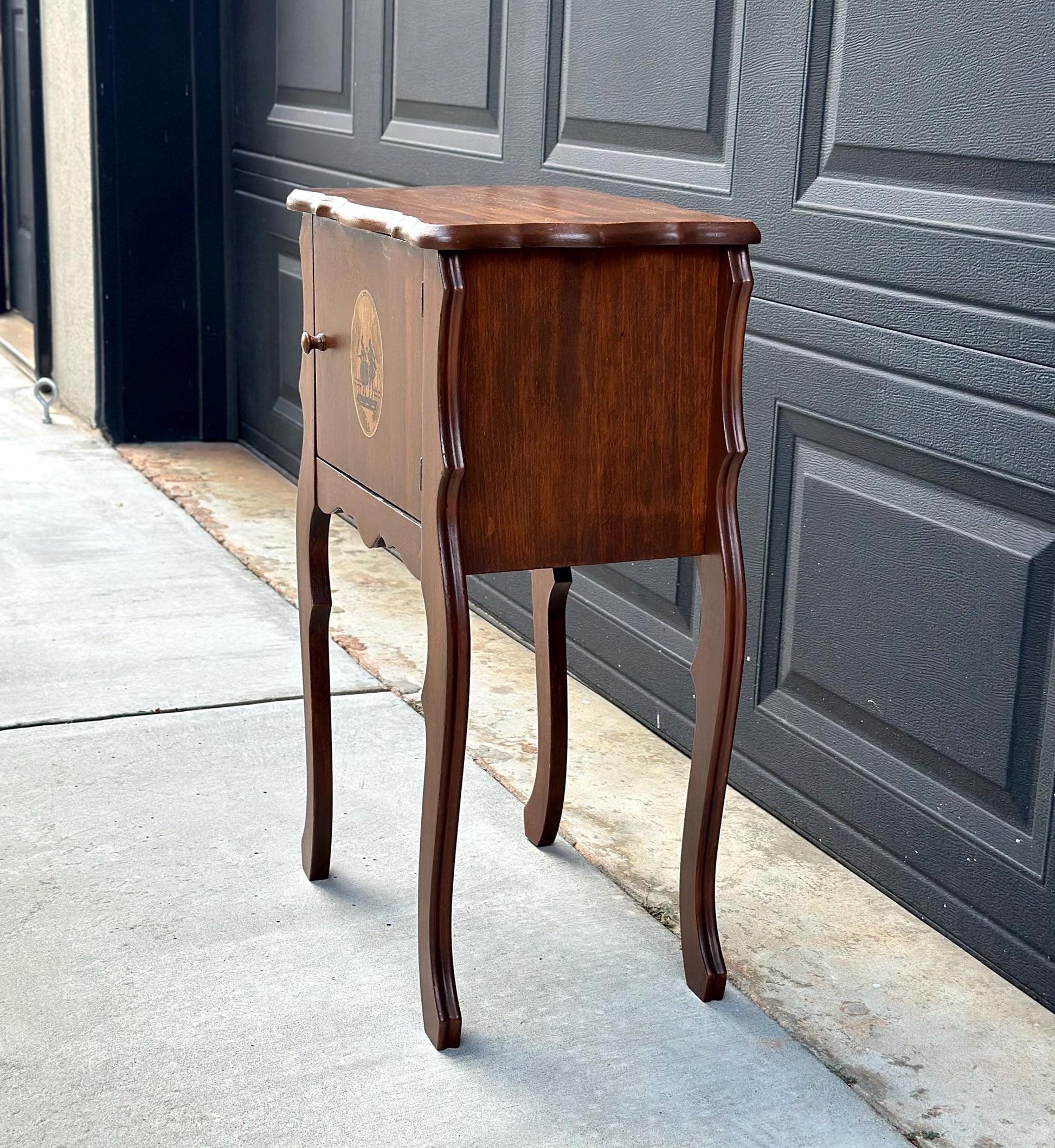 Antique Early 1900's Solid Wood Copper Lined Cabinet Small Cherry Table