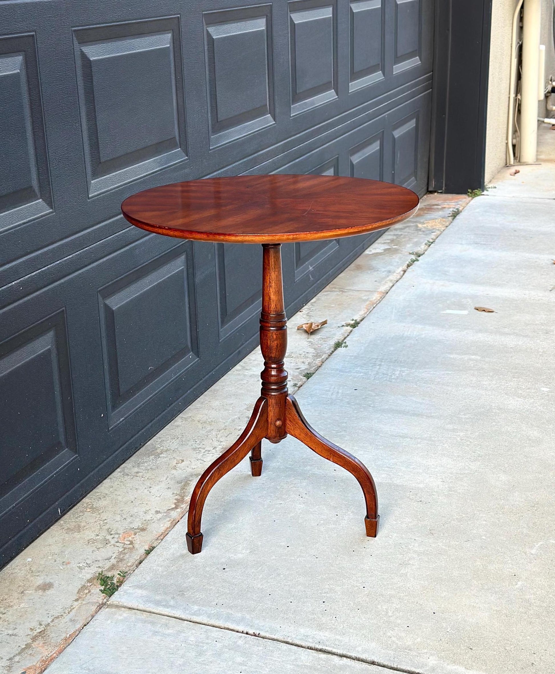 Vintage Mid 1900's Inlaid Cherry Wood Federal Tripod Side Table