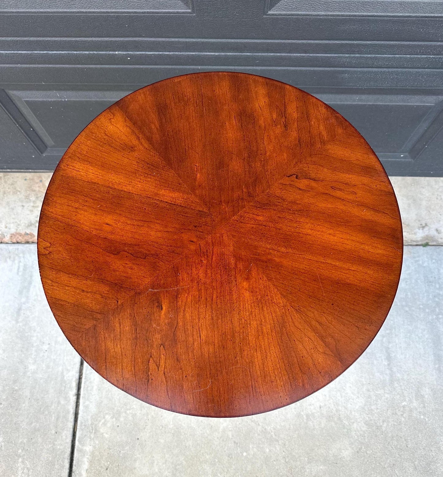 Vintage Mid 1900's Inlaid Cherry Wood Federal Tripod Side Table