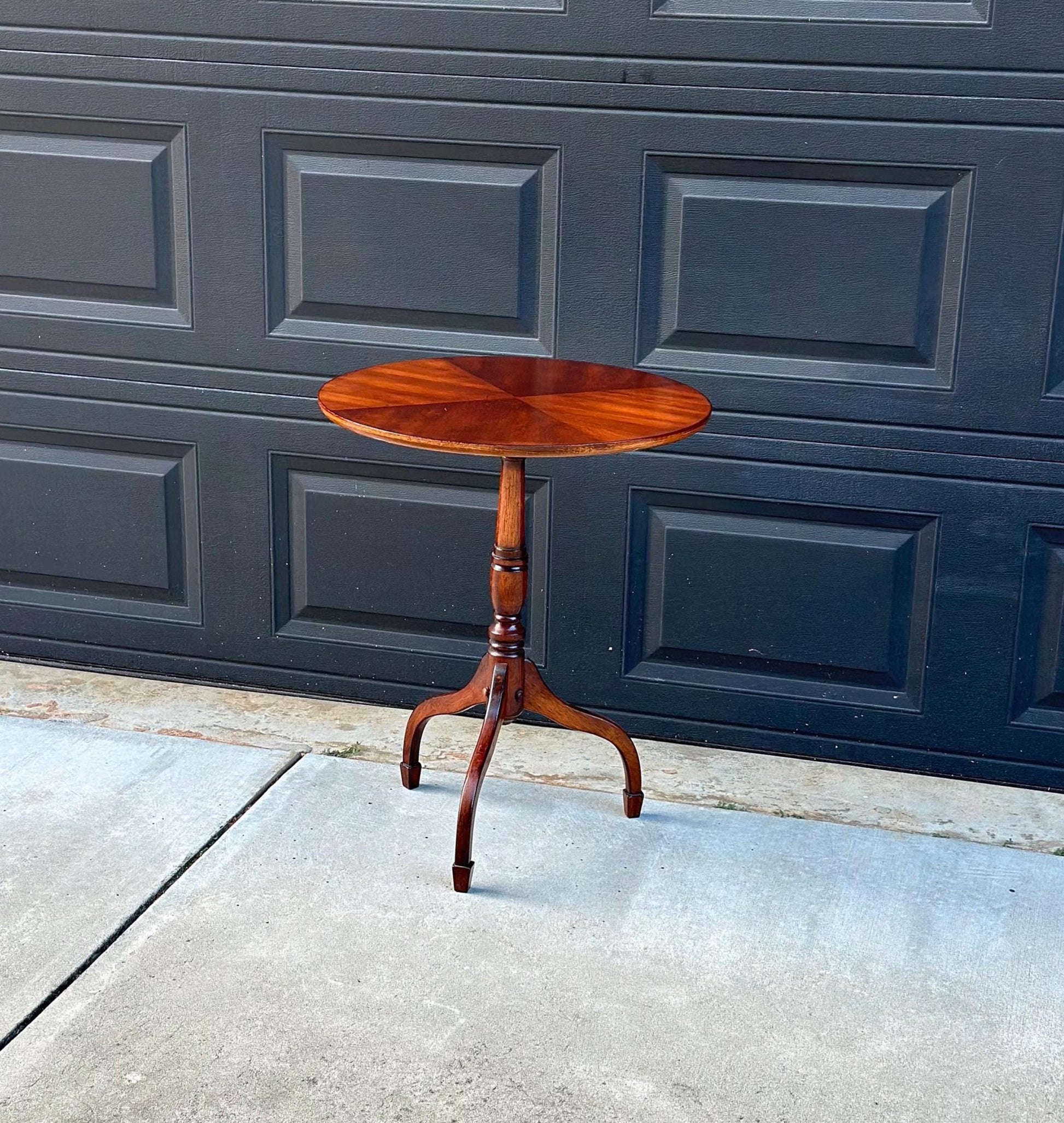 Vintage Mid 1900's Inlaid Cherry Wood Federal Tripod Side Table