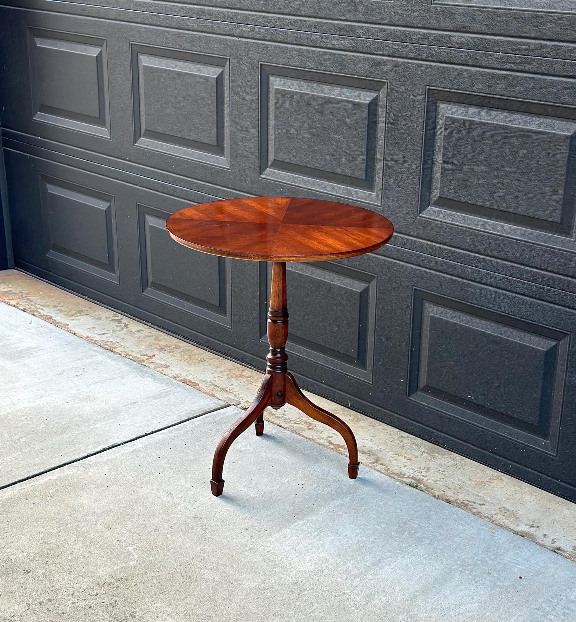 Vintage Mid 1900's Inlaid Cherry Wood Federal Tripod Side Table
