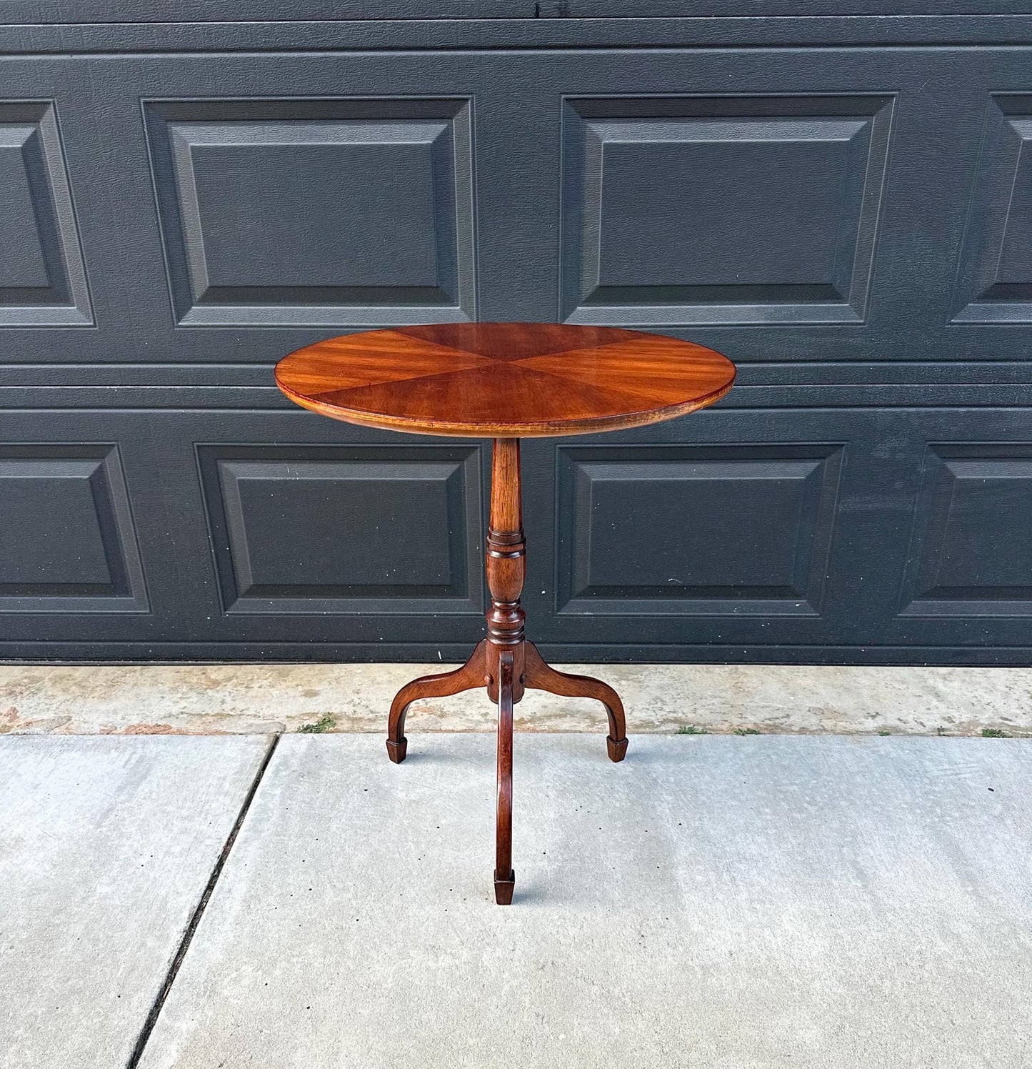 Vintage Mid 1900's Inlaid Cherry Wood Federal Tripod Side Table