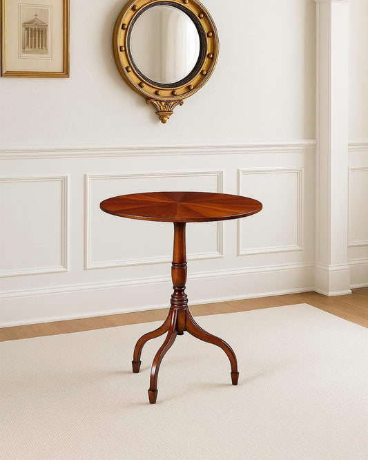 Vintage Mid 1900's Inlaid Cherry Wood Federal Tripod Side Table