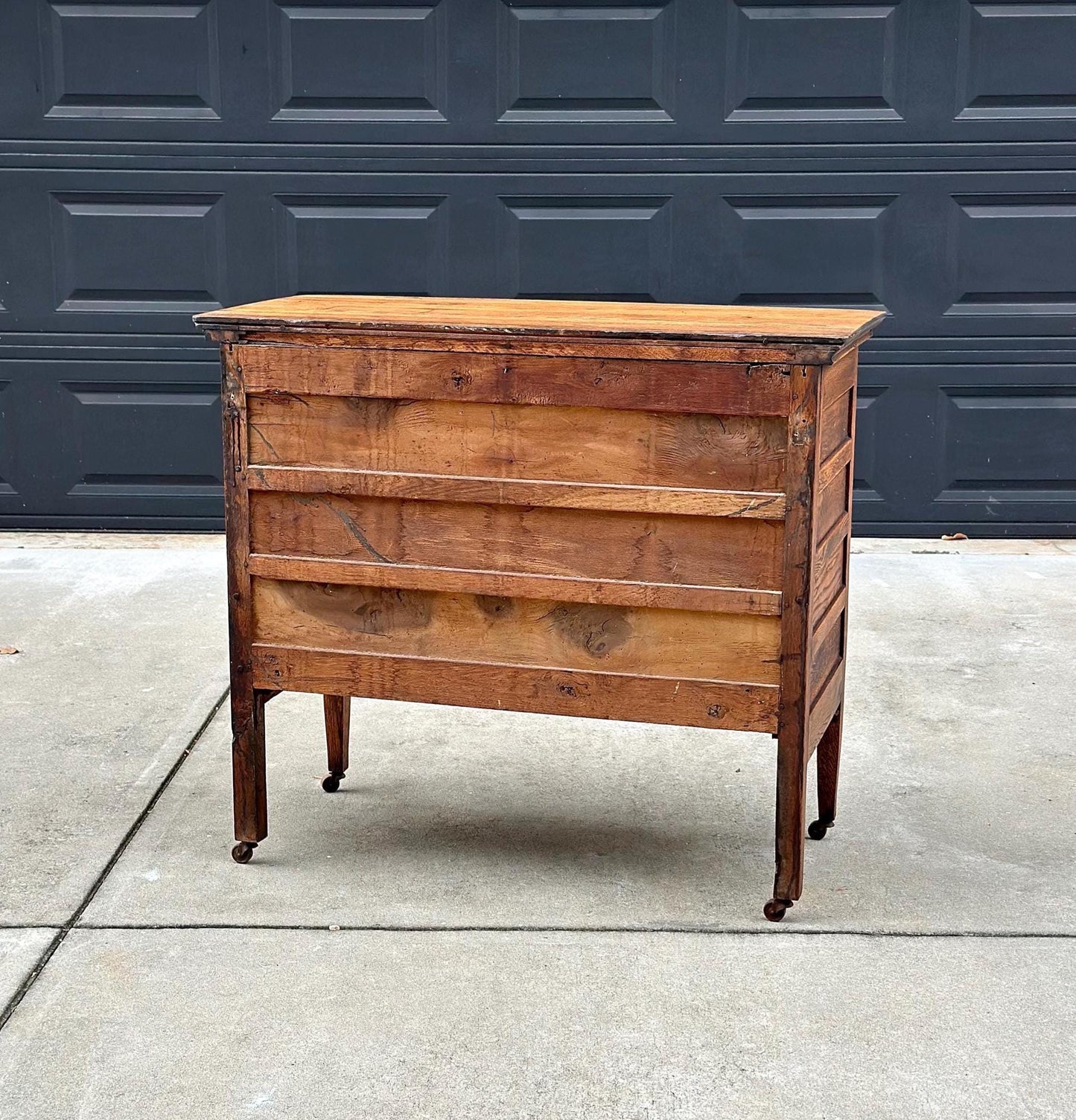 Antique Early 1900's Solid Wood Quarter Sawn Oak Four Drawer Raised Chest on Casters