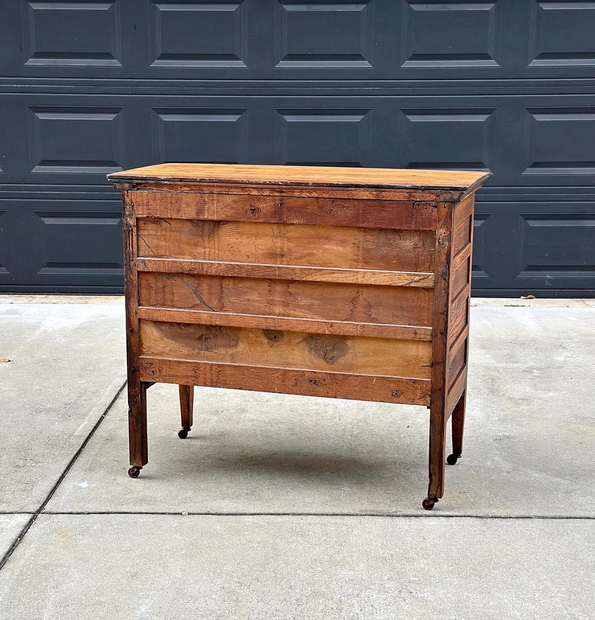 Antique Early 1900's Solid Wood Quarter Sawn Oak Four Drawer Raised Chest on Casters