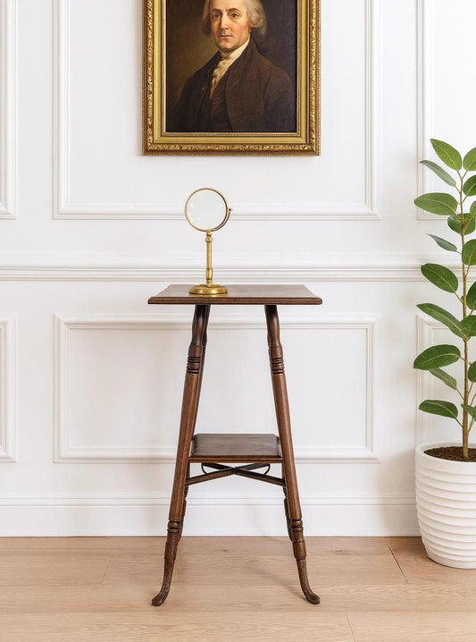Antique Late 1800's Solid Oak Wood Accent Table with Ornate Iron Feet