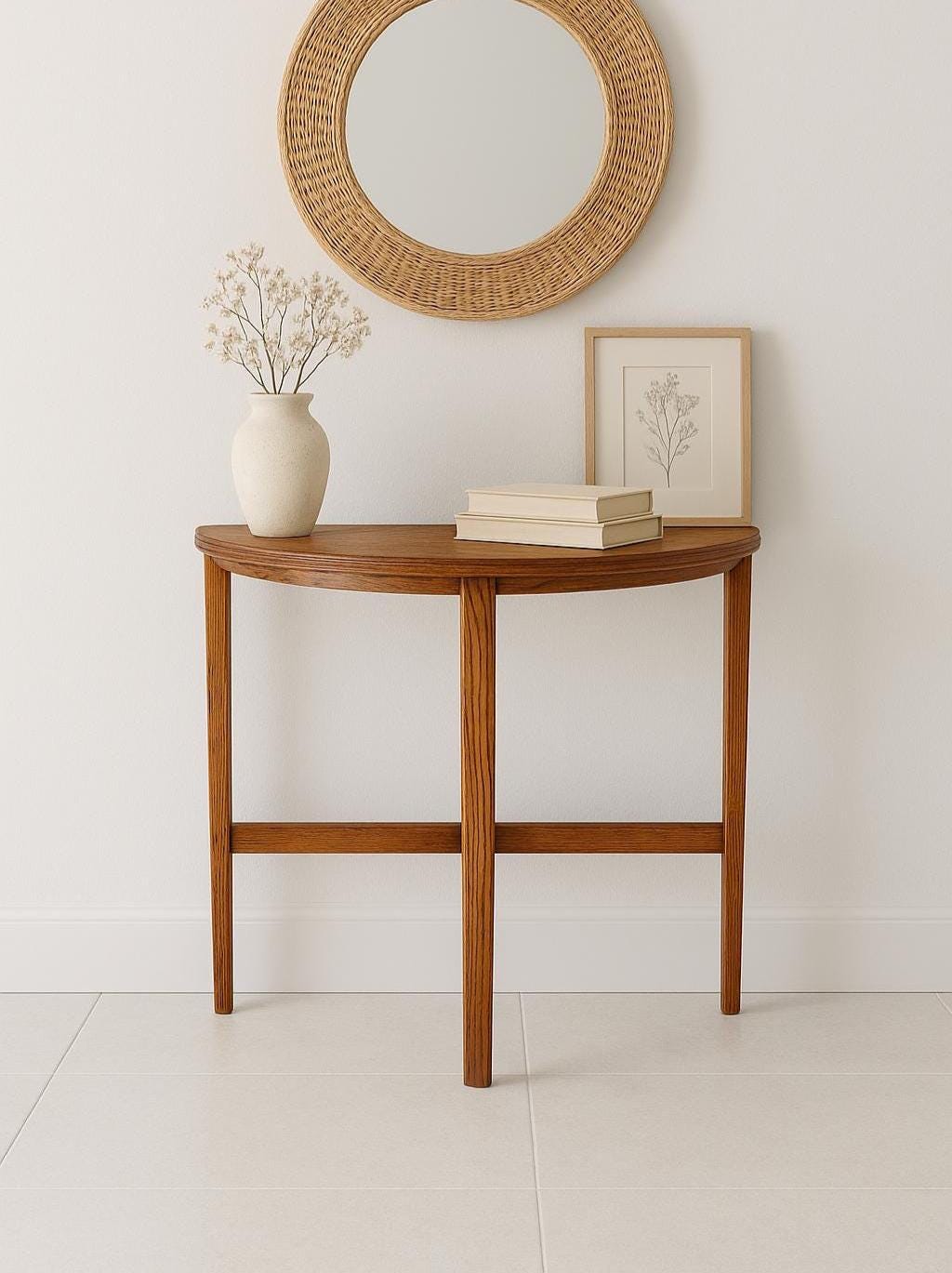 Antique Early 1900's Solid Wood Small Demi Lune Oak Table