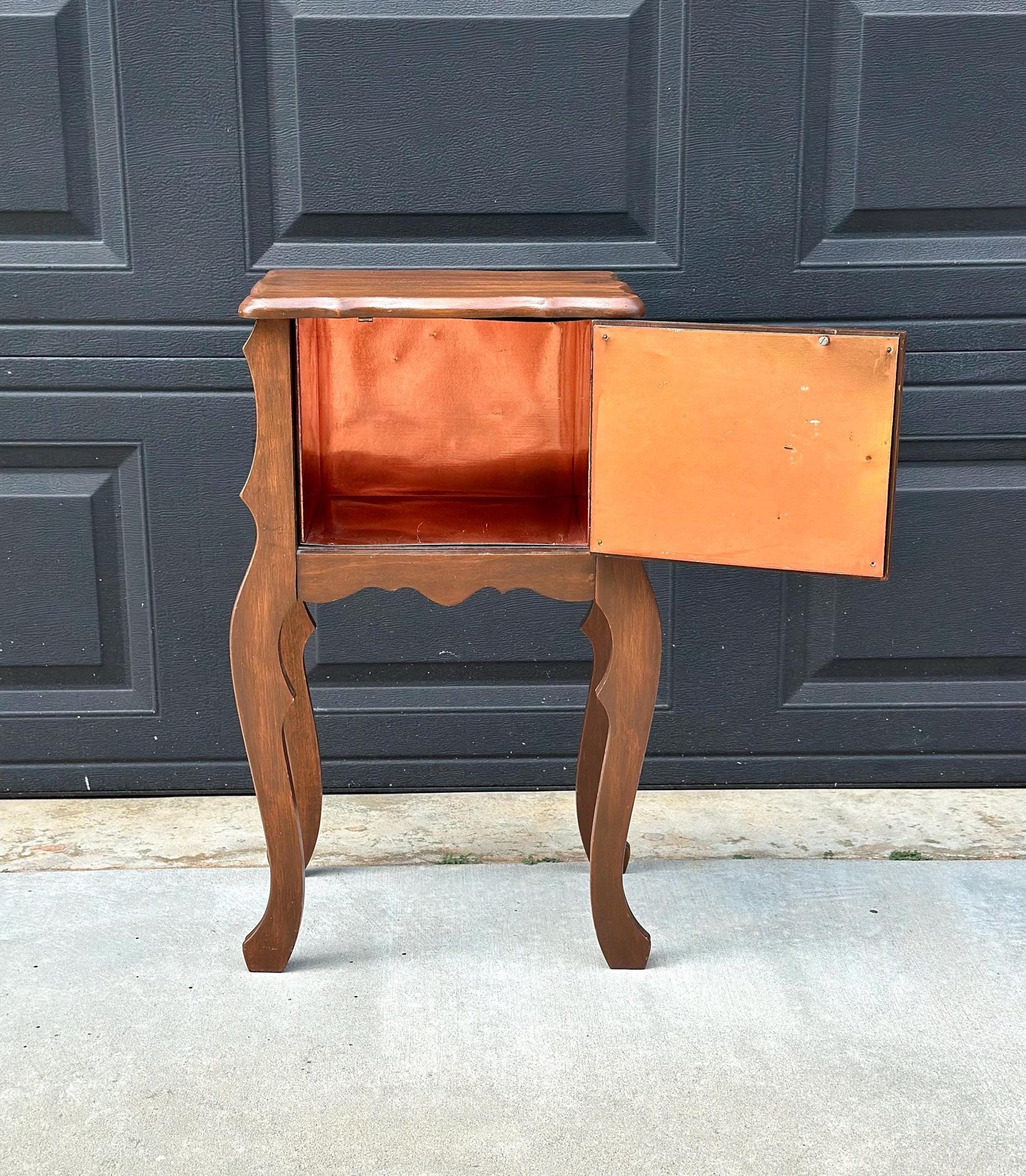 Antique Early 1900's Solid Wood Copper Lined Cabinet Small Cherry Table