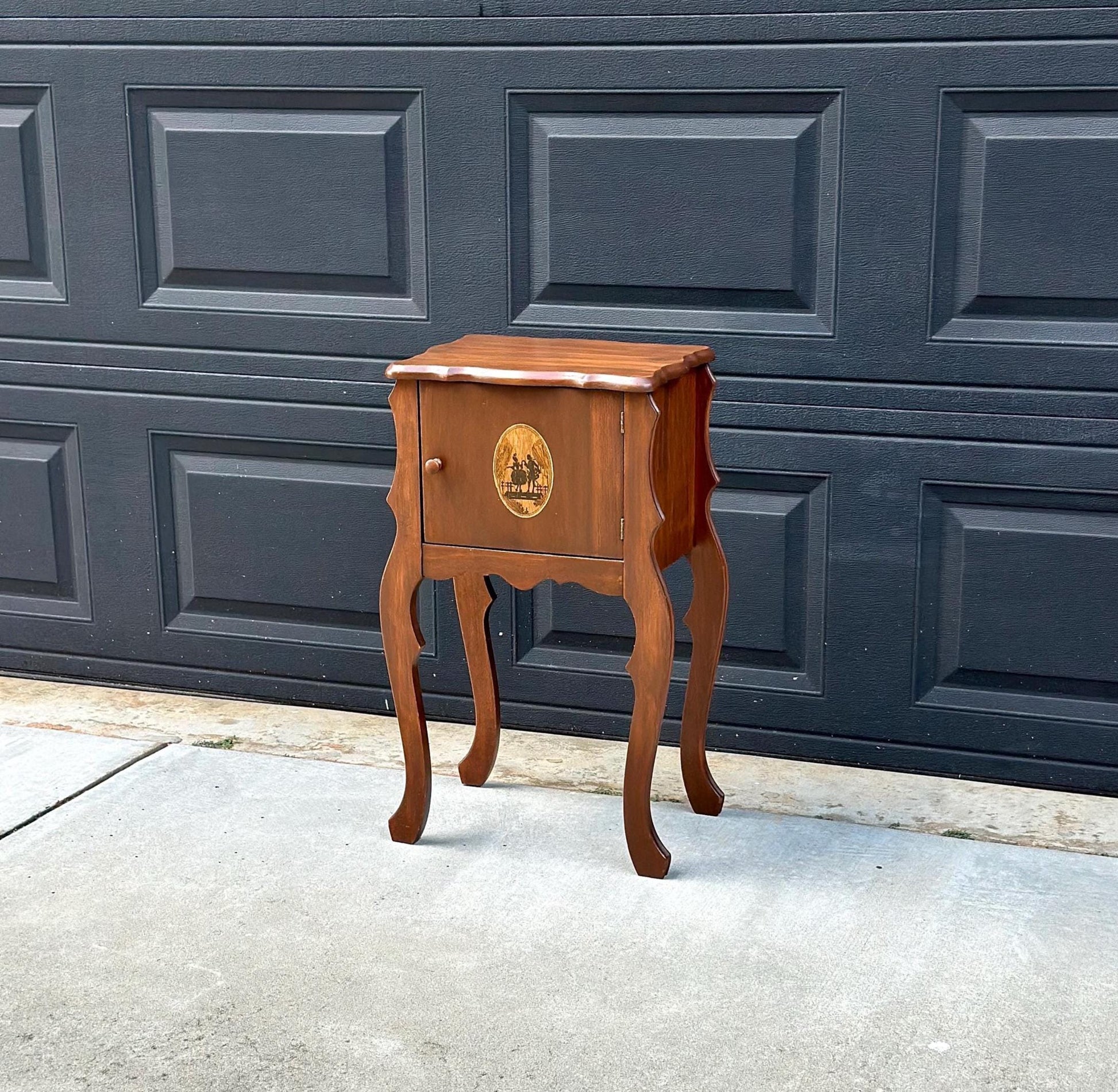 Antique Early 1900's Solid Wood Copper Lined Cabinet Small Cherry Table
