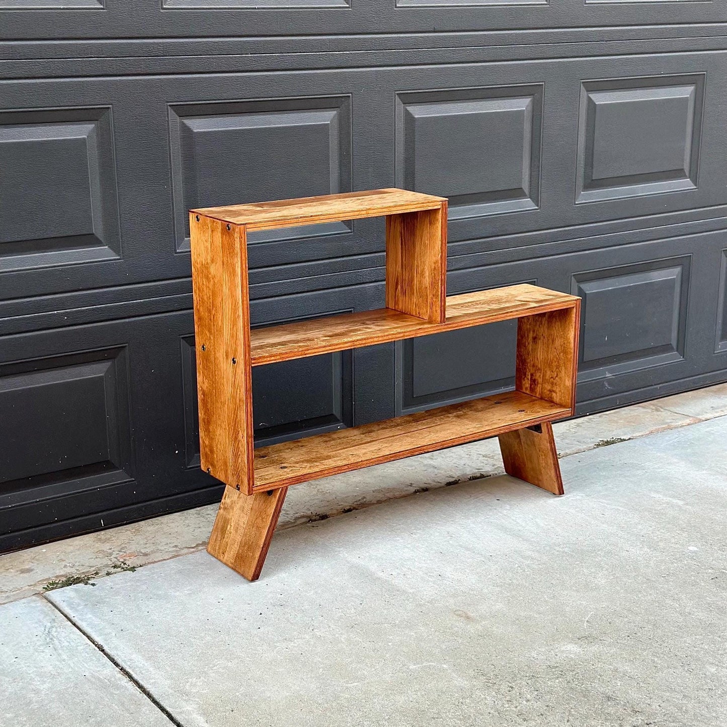 Vintage Mid 1900's Solid Cherry Wood Asymmetrical Tiered Bookcase
