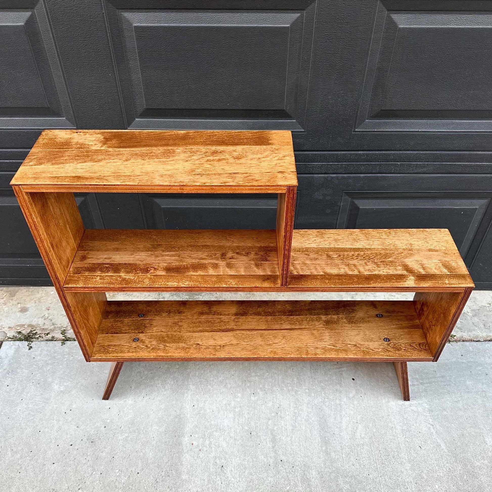 Vintage Mid 1900's Solid Cherry Wood Asymmetrical Tiered Bookcase