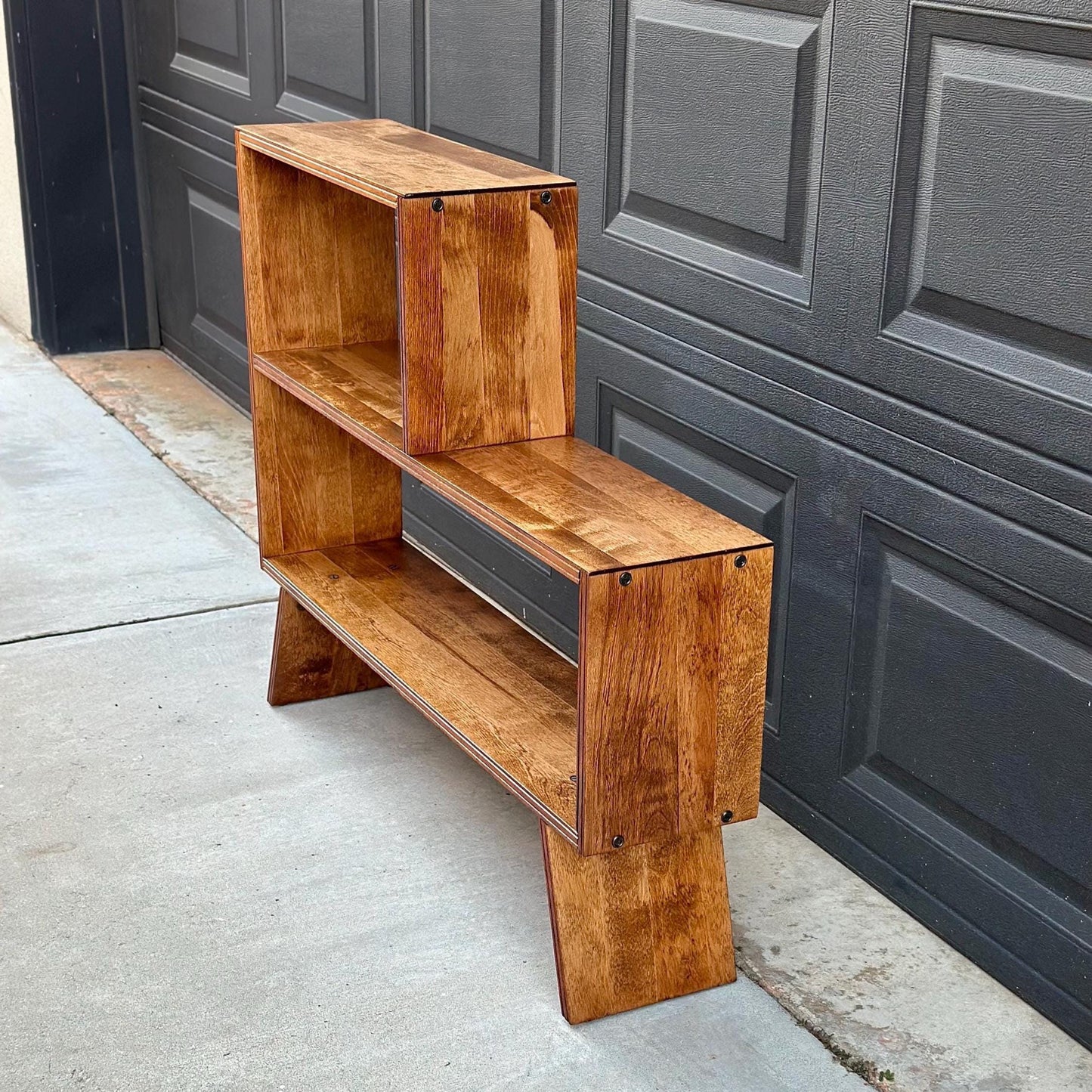 Vintage Mid 1900's Solid Cherry Wood Asymmetrical Tiered Bookcase