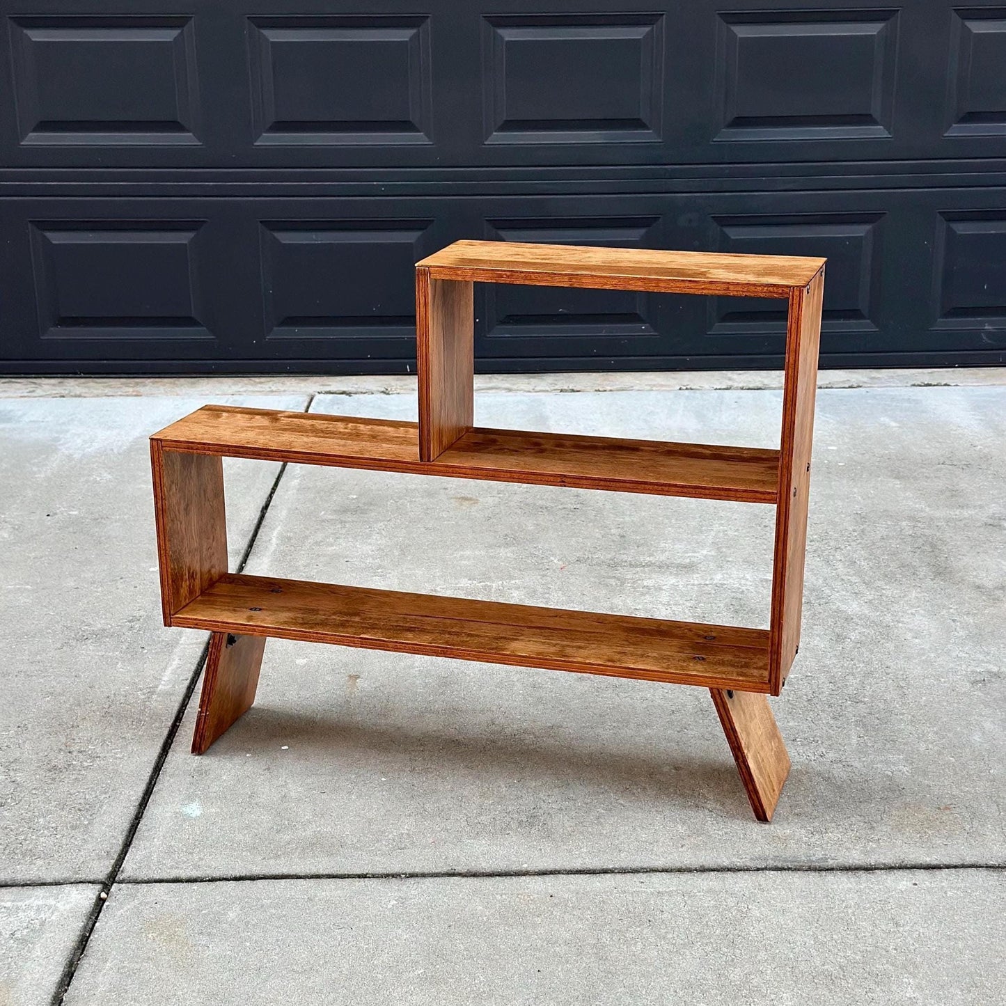 Vintage Mid 1900's Solid Cherry Wood Asymmetrical Tiered Bookcase