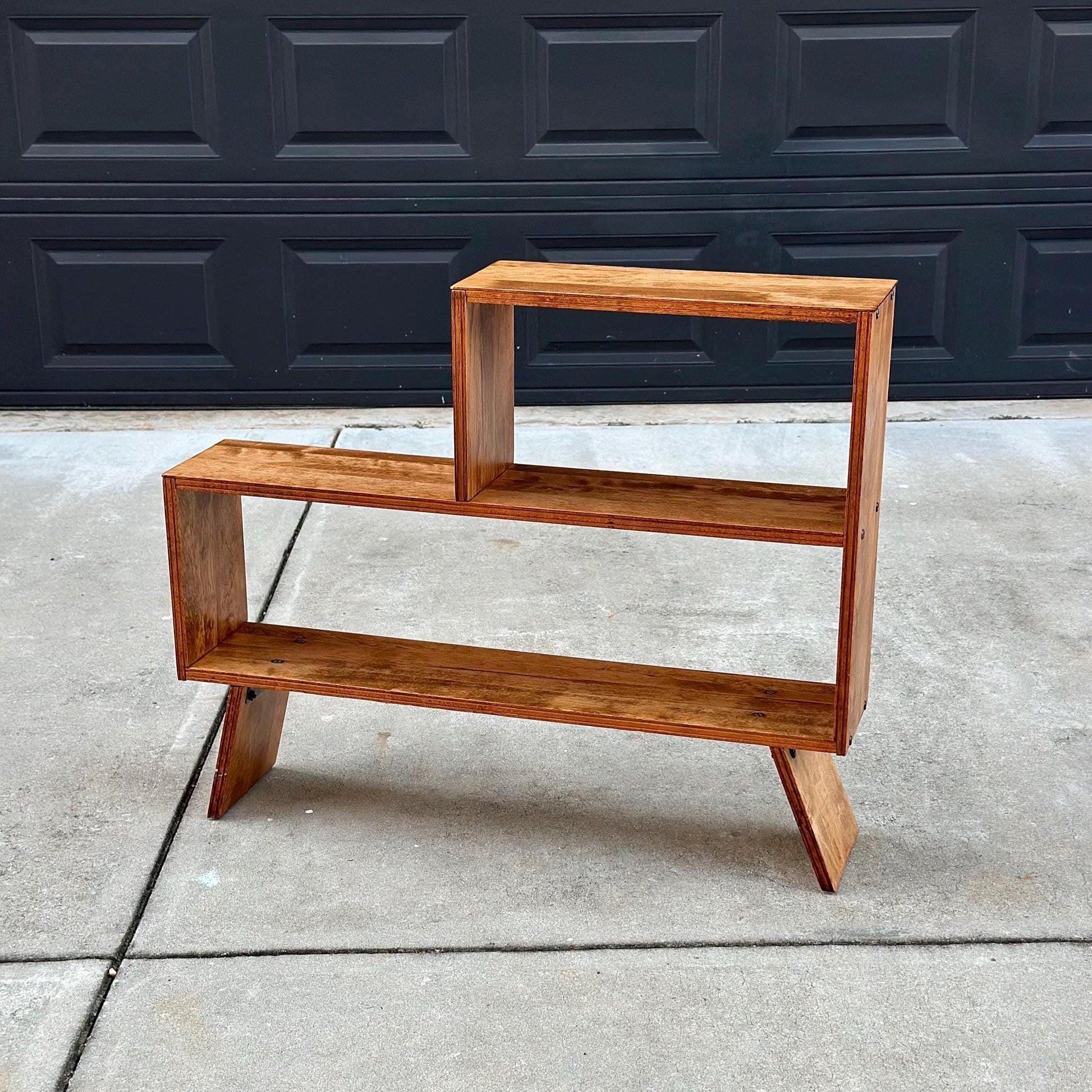 Vintage Mid 1900's Solid Cherry Wood Asymmetrical Tiered Bookcase
