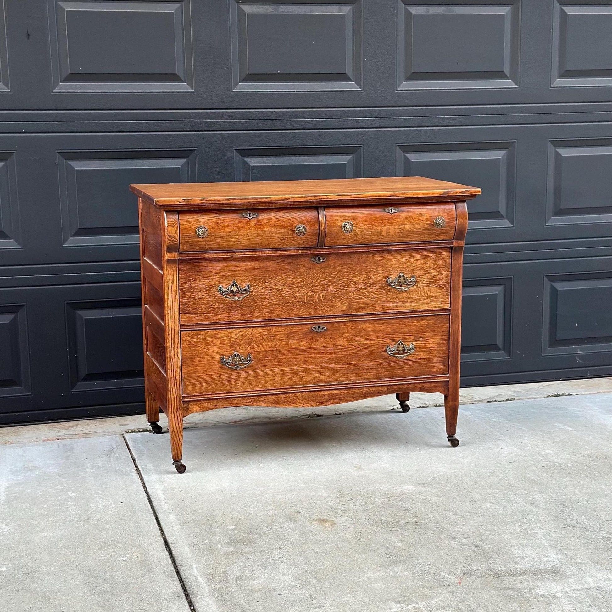 Antique Early 1900's Quarter Sawn Oak Dresser Console on Casters
