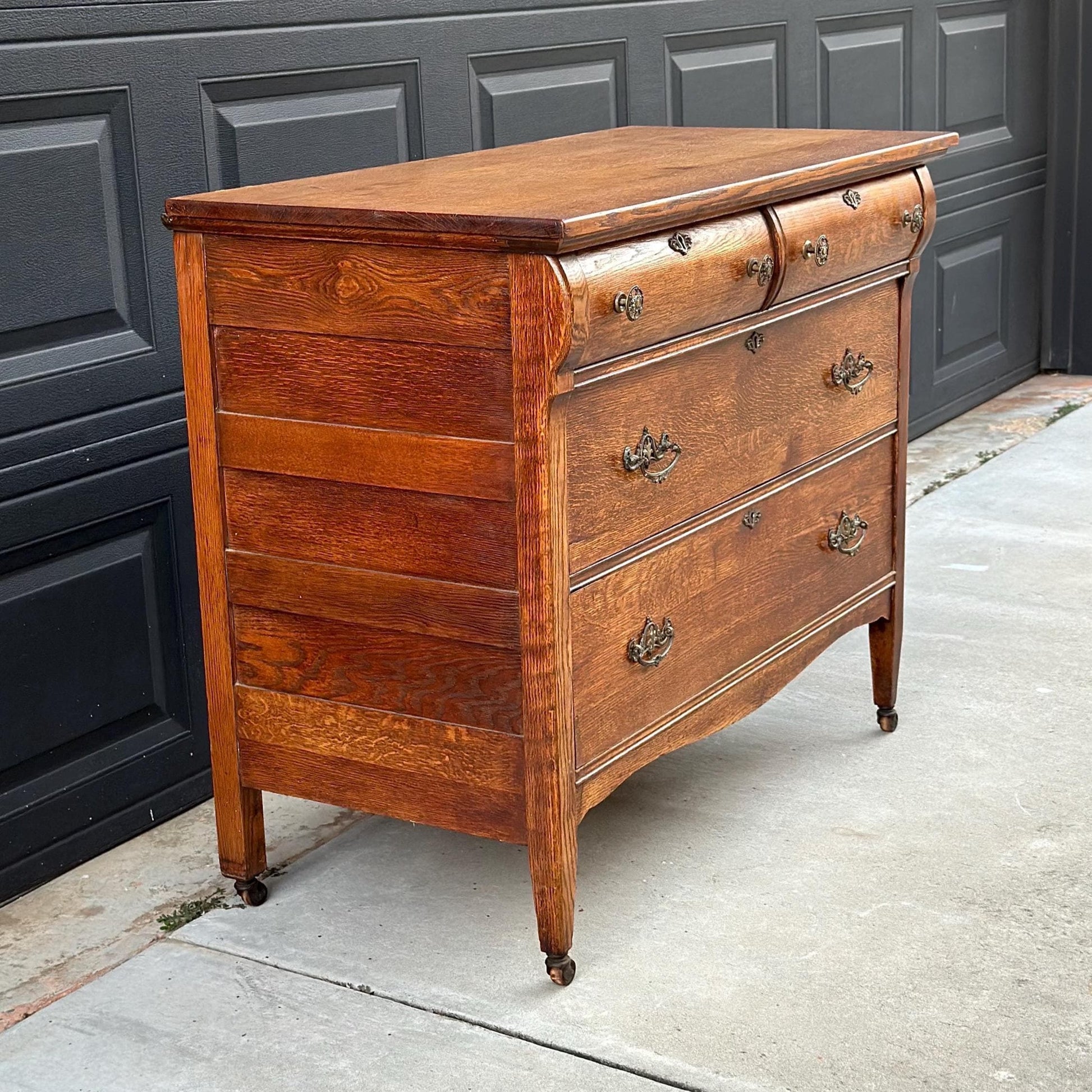 Antique Early 1900's Quarter Sawn Oak Dresser Console on Casters