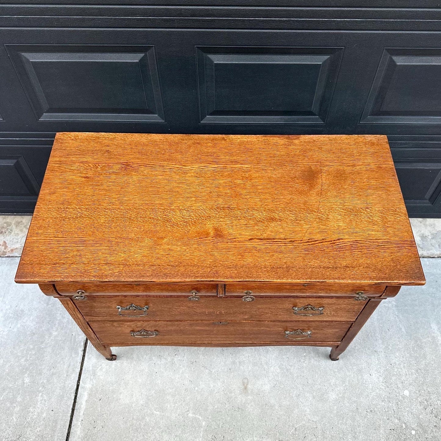 Antique Early 1900's Quarter Sawn Oak Dresser Console on Casters