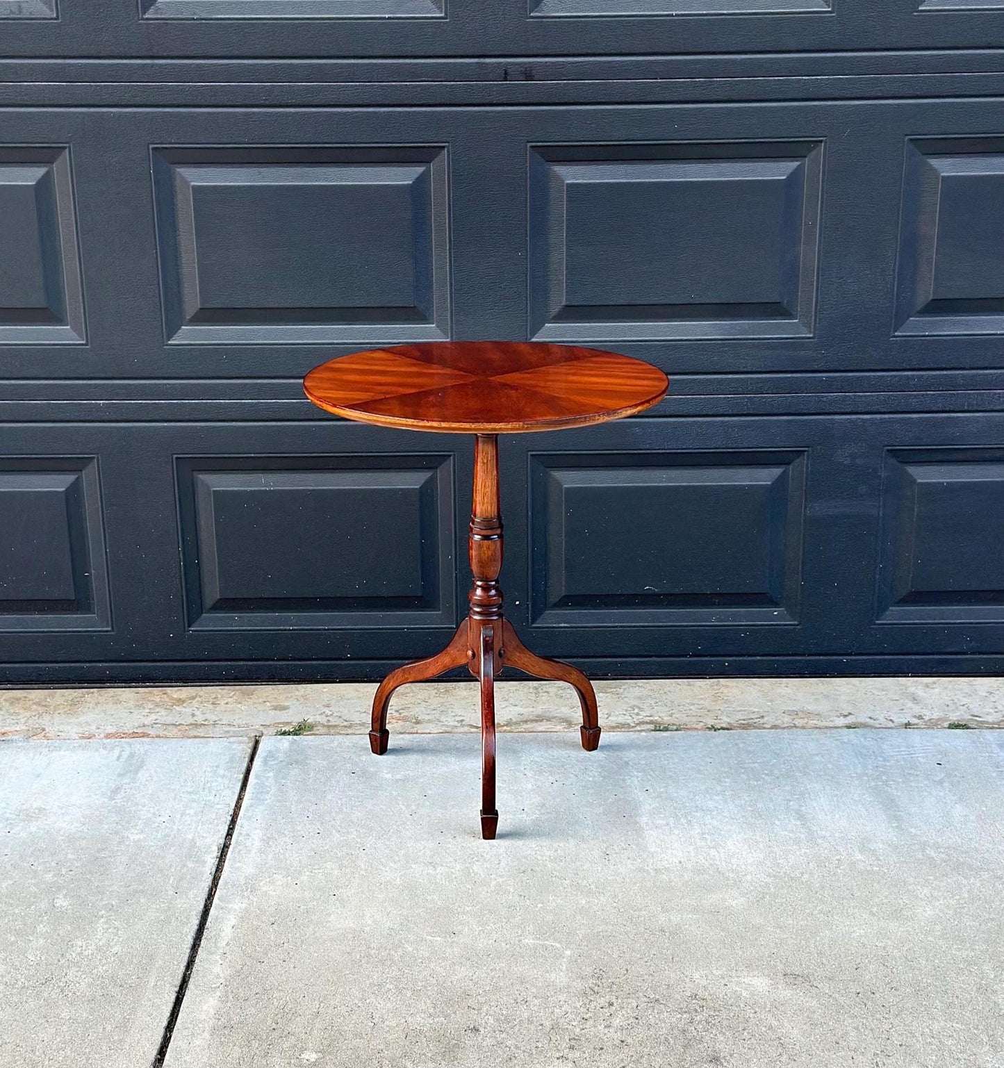 Vintage Mid 1900's Inlaid Cherry Wood Federal Tripod Side Table