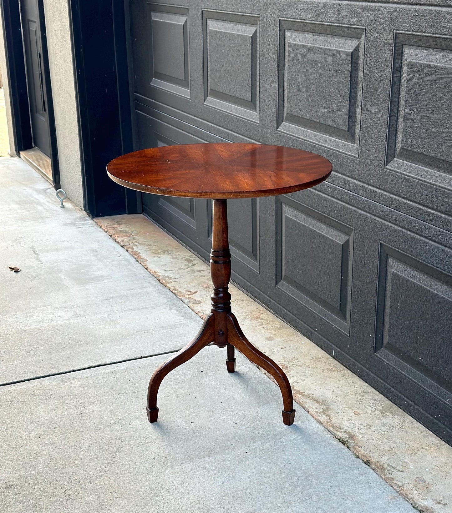 Vintage Mid 1900's Inlaid Cherry Wood Federal Tripod Side Table