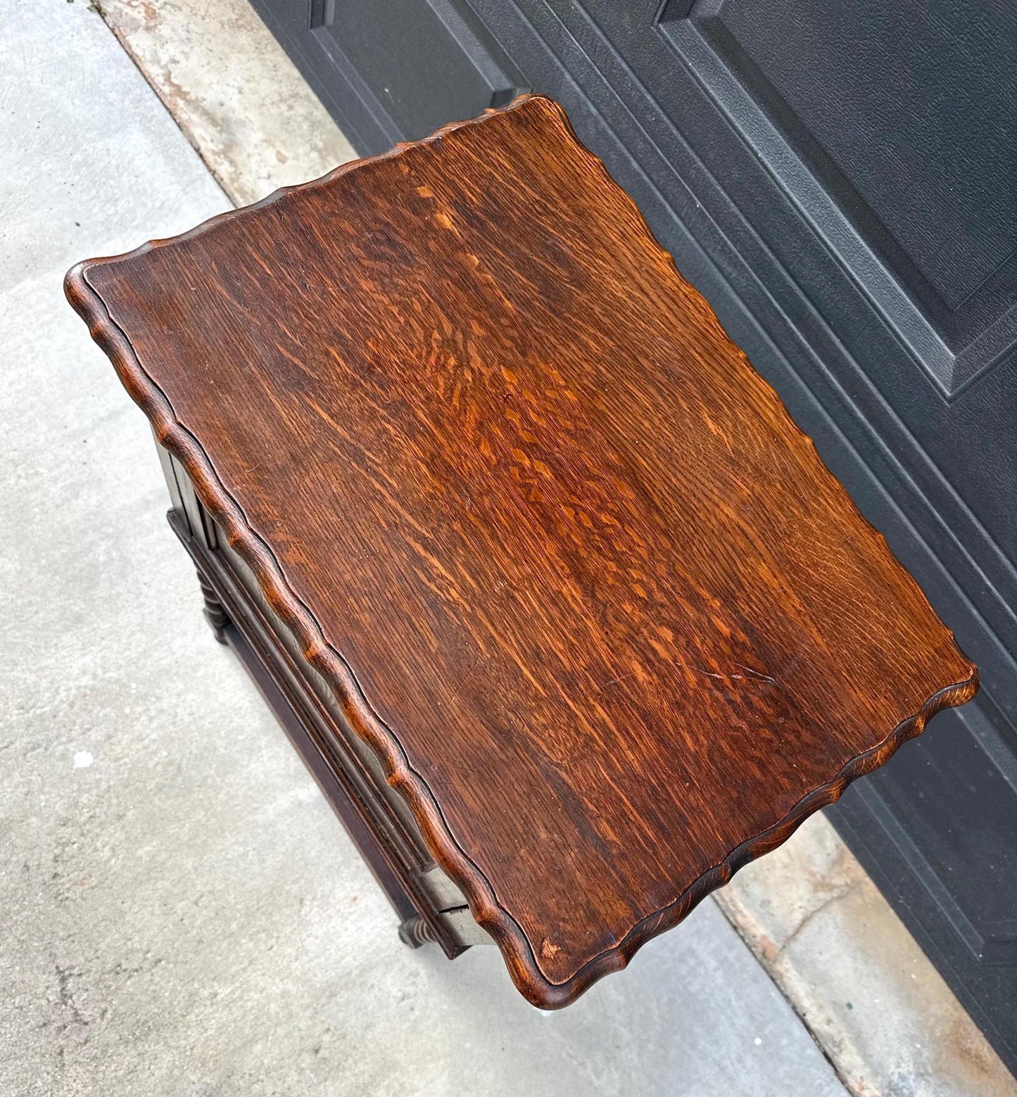 Antique Early 1900's Barley Twist Dark Oak Raised Accent Cabinet