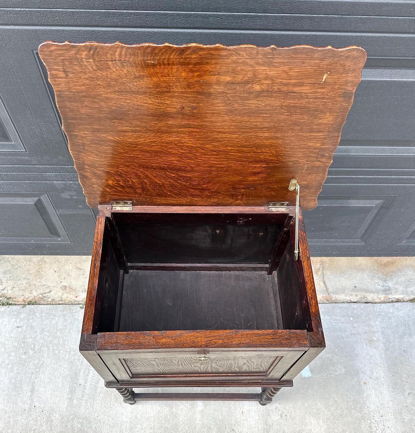 Antique Early 1900's Barley Twist Dark Oak Raised Accent Cabinet