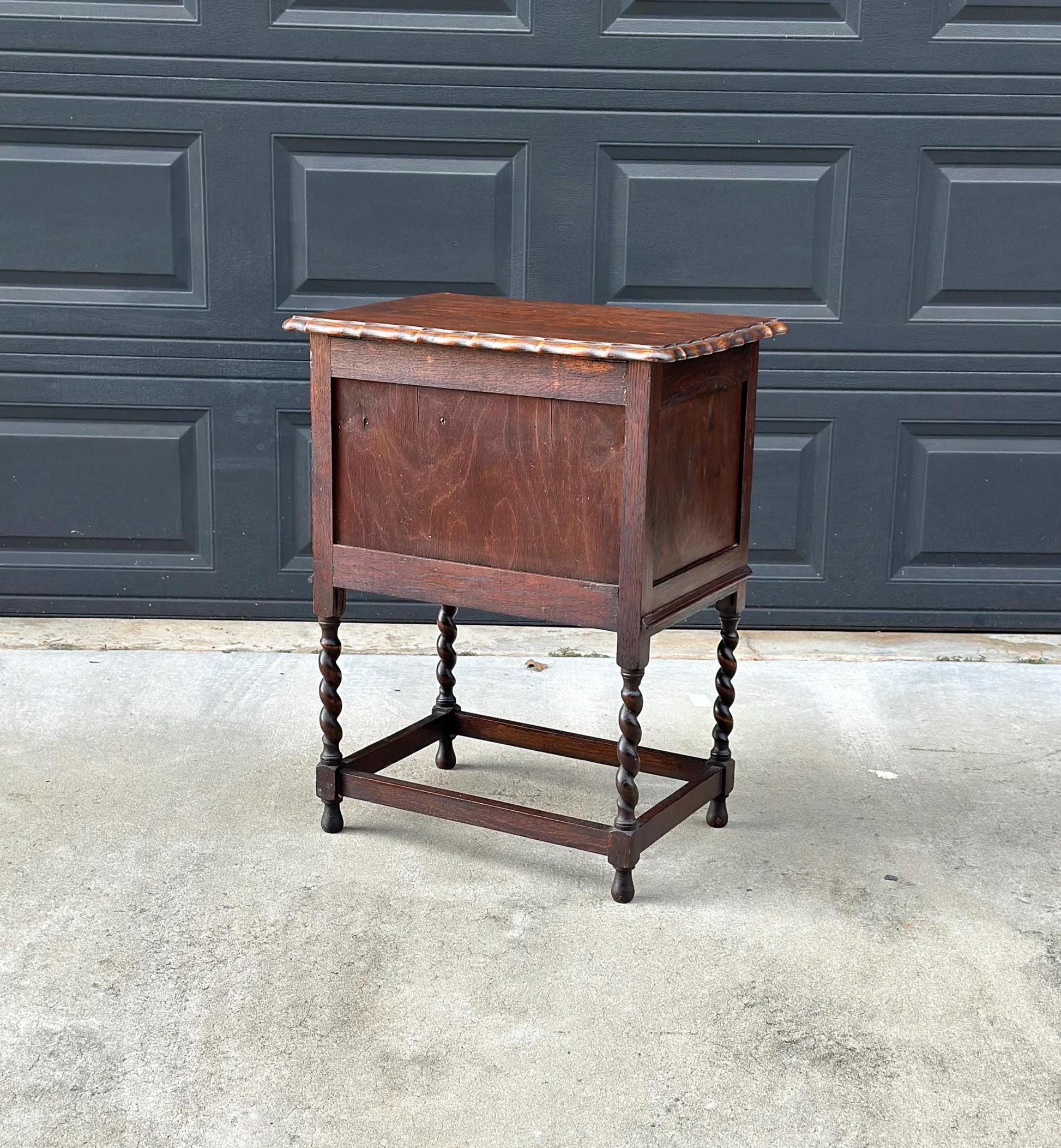 Antique Early 1900's Barley Twist Dark Oak Raised Accent Cabinet