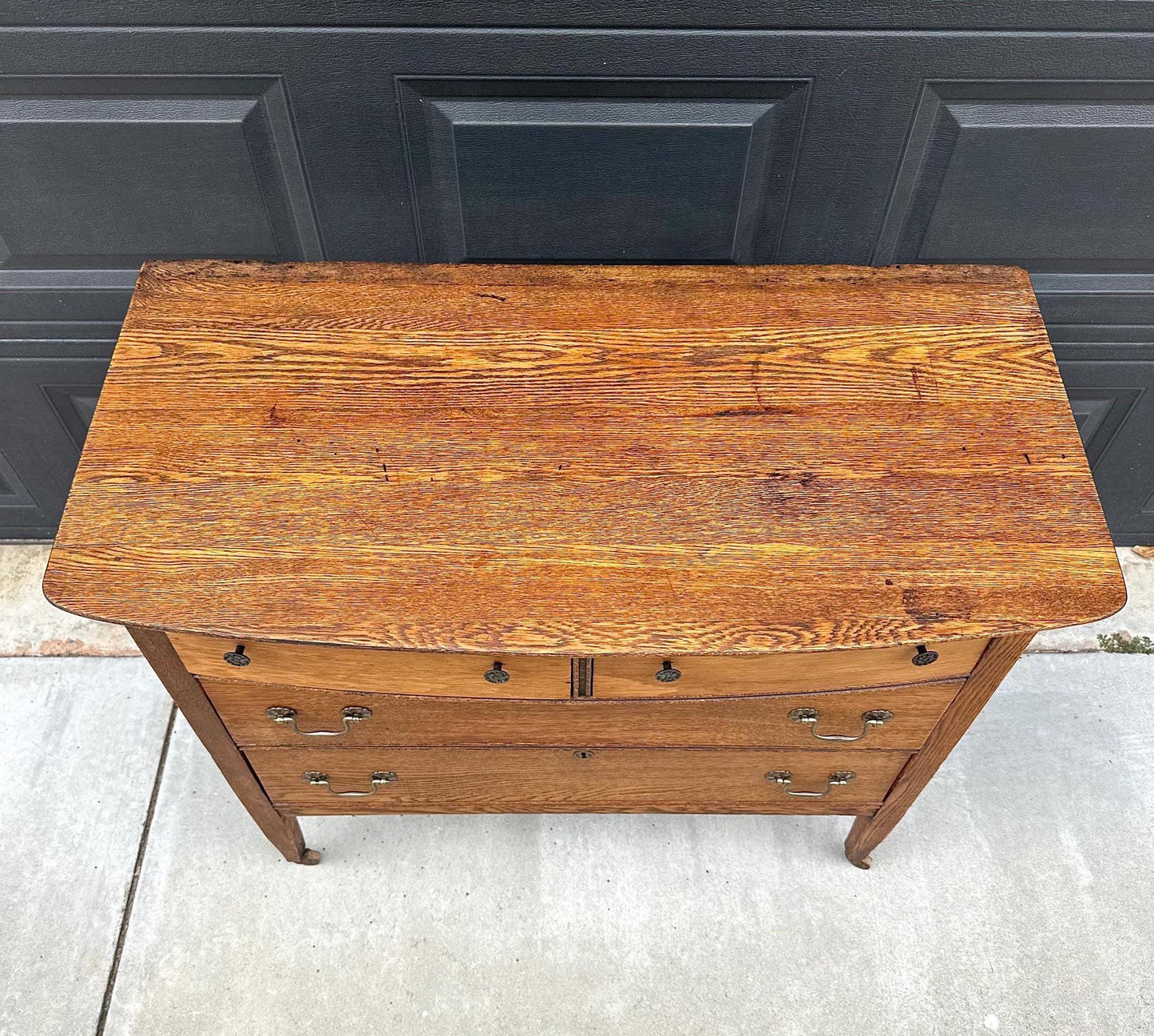 Antique Early 1900's Solid Wood Quarter Sawn Oak Four Drawer Raised Chest on Casters