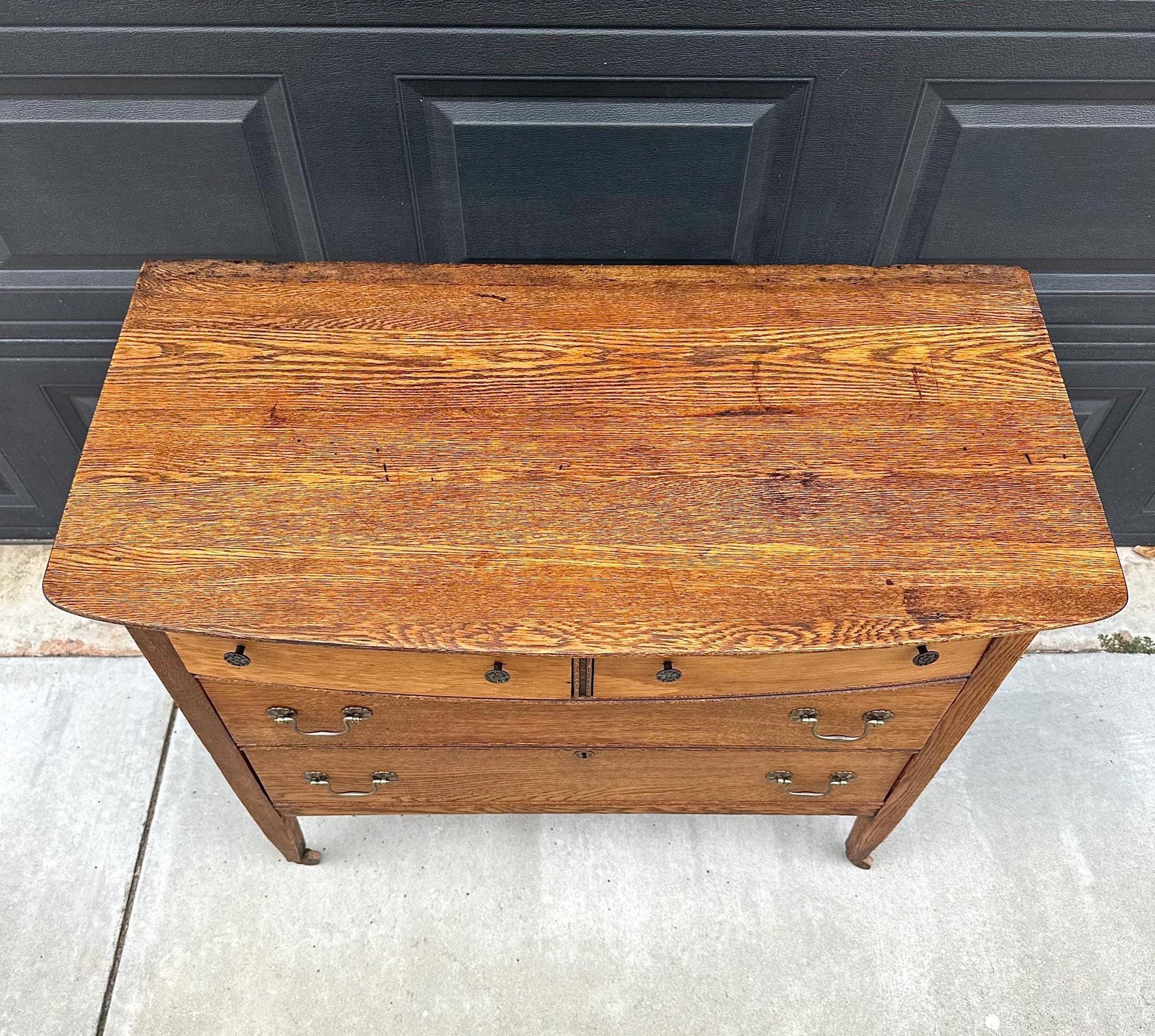 Antique Early 1900's Solid Wood Quarter Sawn Oak Four Drawer Raised Chest on Casters