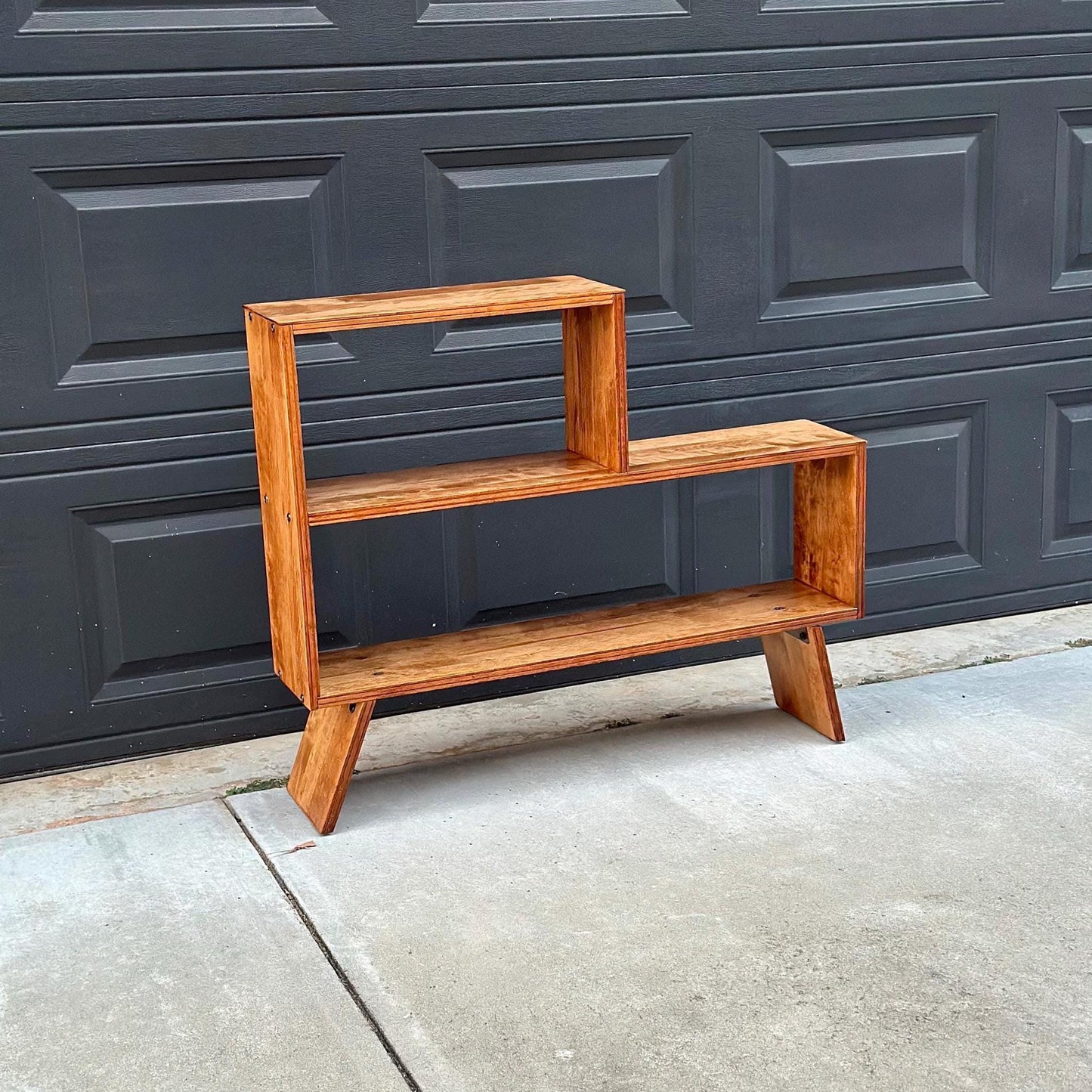 Vintage Mid 1900's Solid Cherry Wood Asymmetrical Tiered Bookcase