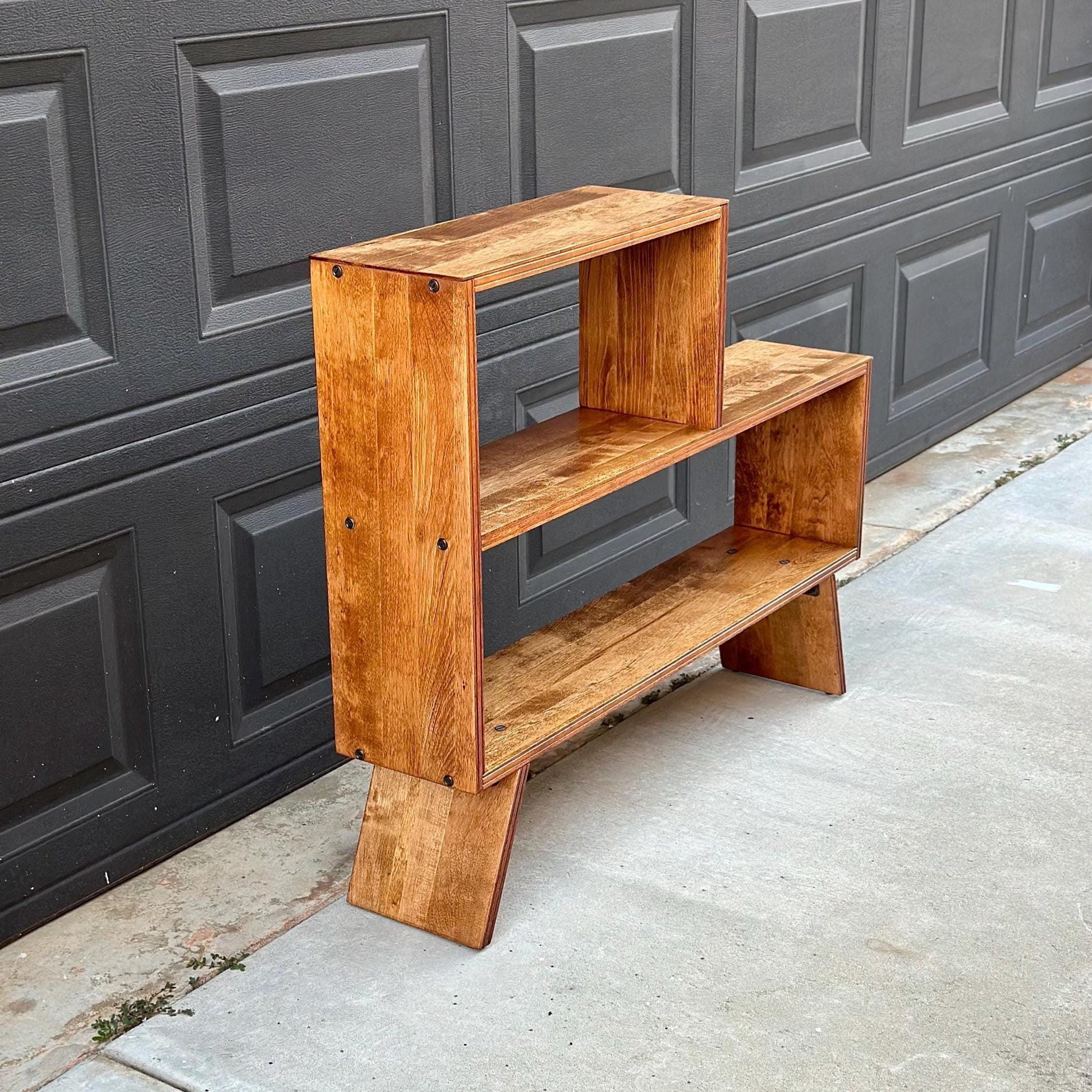 Vintage Mid 1900's Solid Cherry Wood Asymmetrical Tiered Bookcase