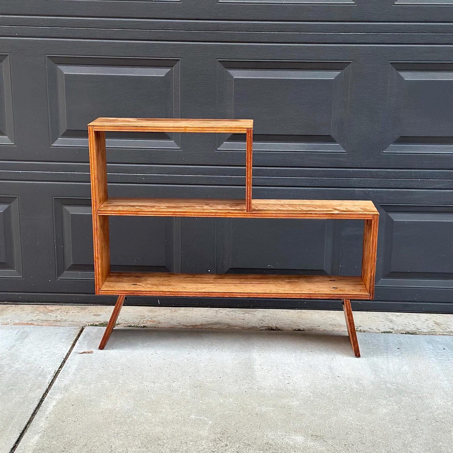 Vintage Mid 1900's Solid Cherry Wood Asymmetrical Tiered Bookcase